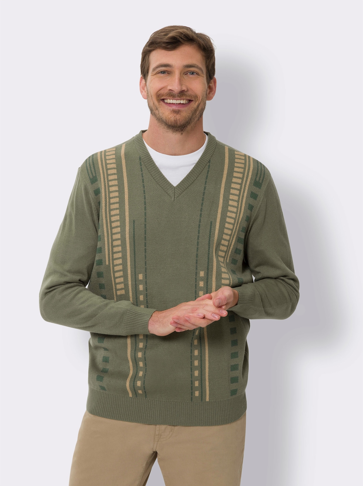 Pullover - khaki-gemustert