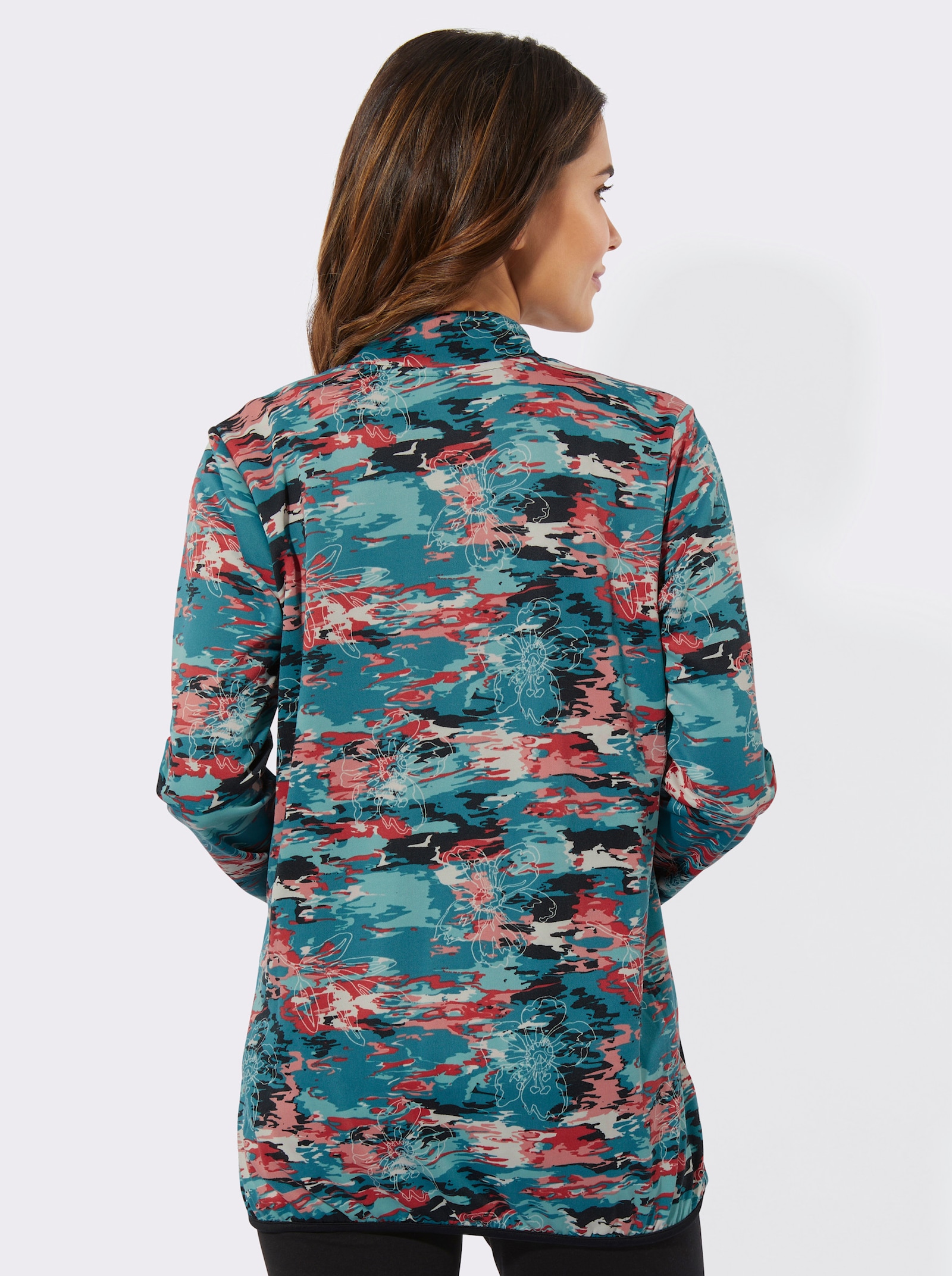 Sportovní bunda z prodyšného materiálu - ecru-petrolejová-potisk