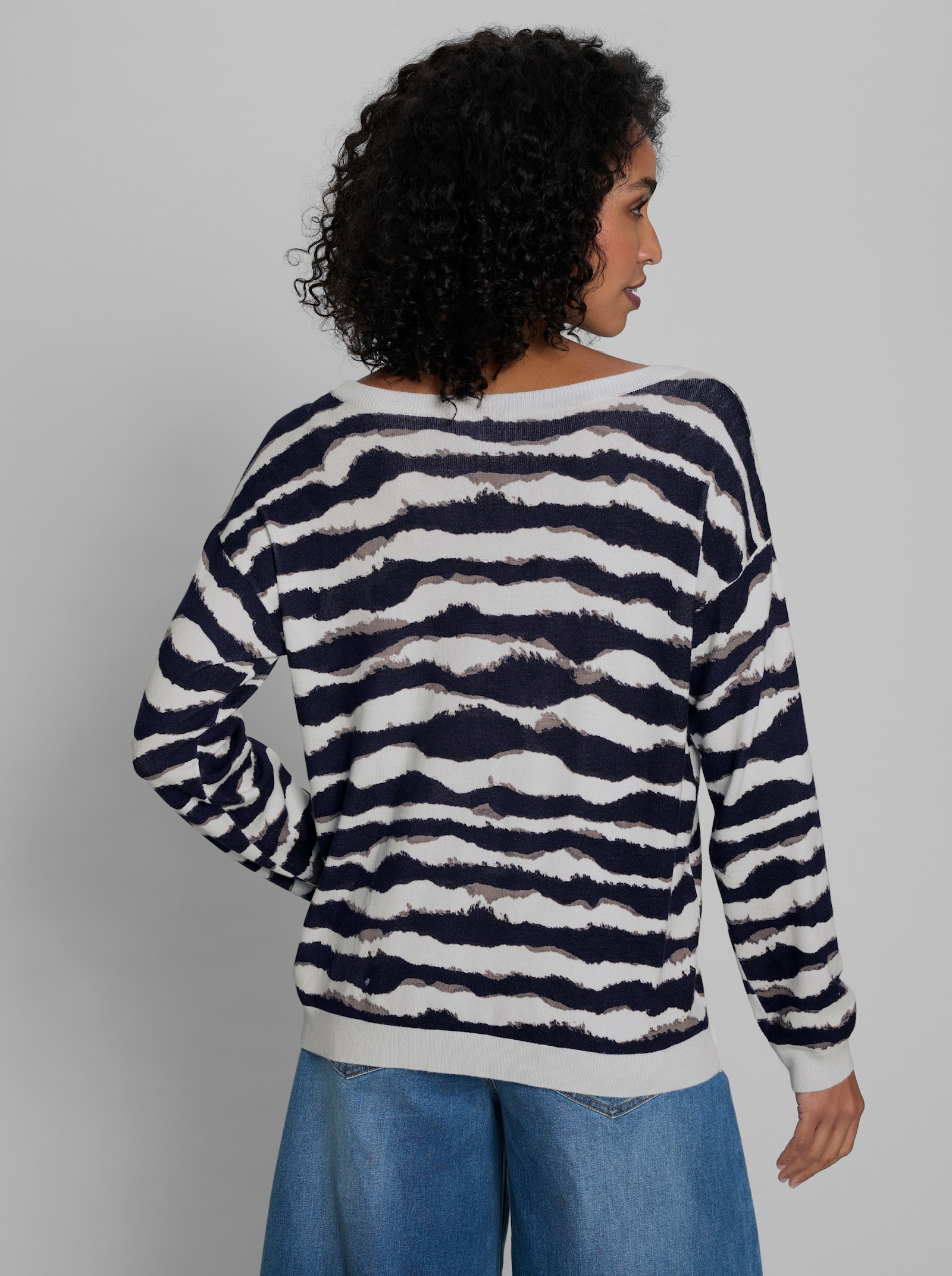 heine Feinstrickpullover mit Streifen-Print - ecru-marine-bedruckt