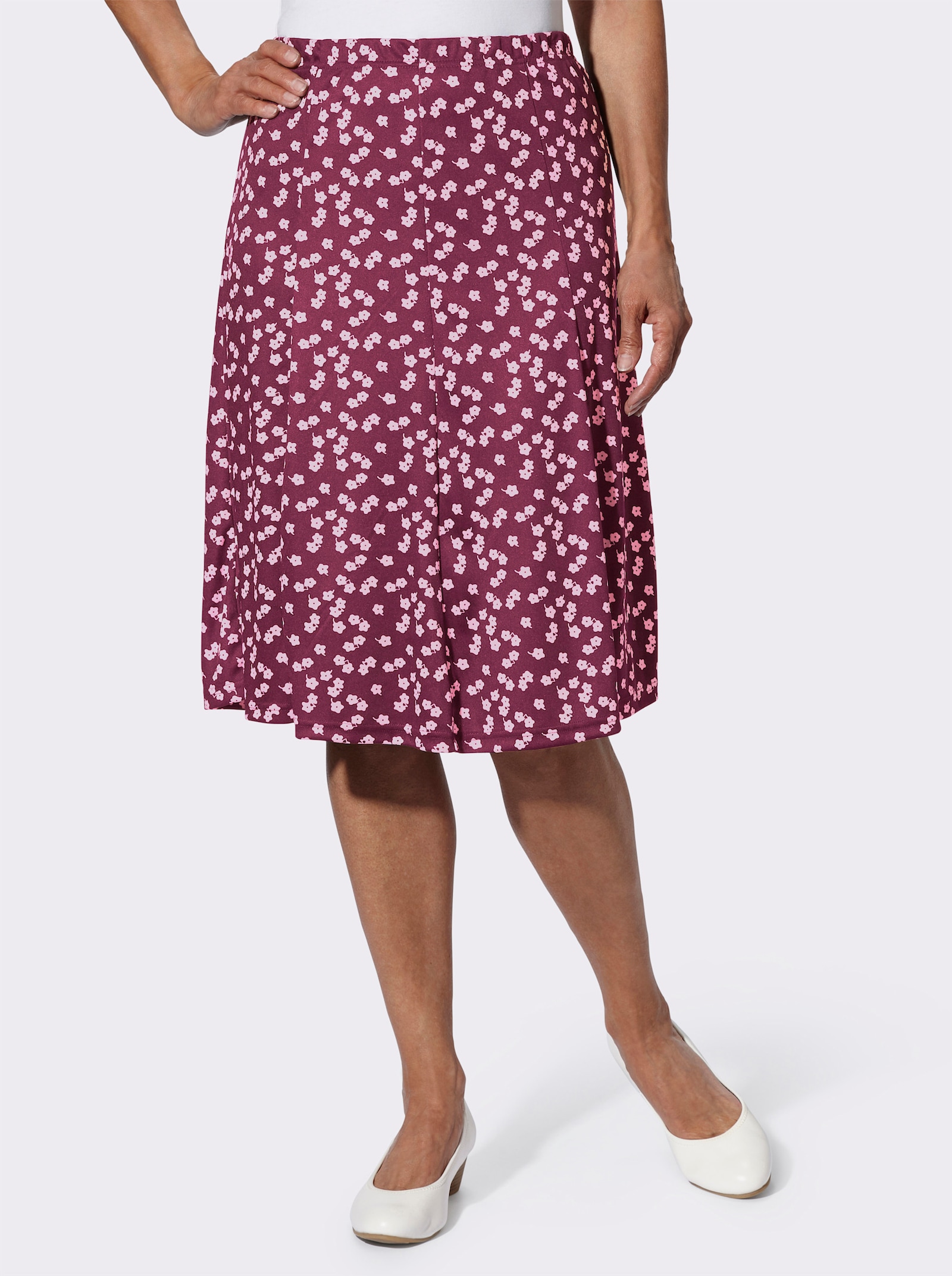 Žerzejová sukně dílového střihu - bordó-bílá-potisk
