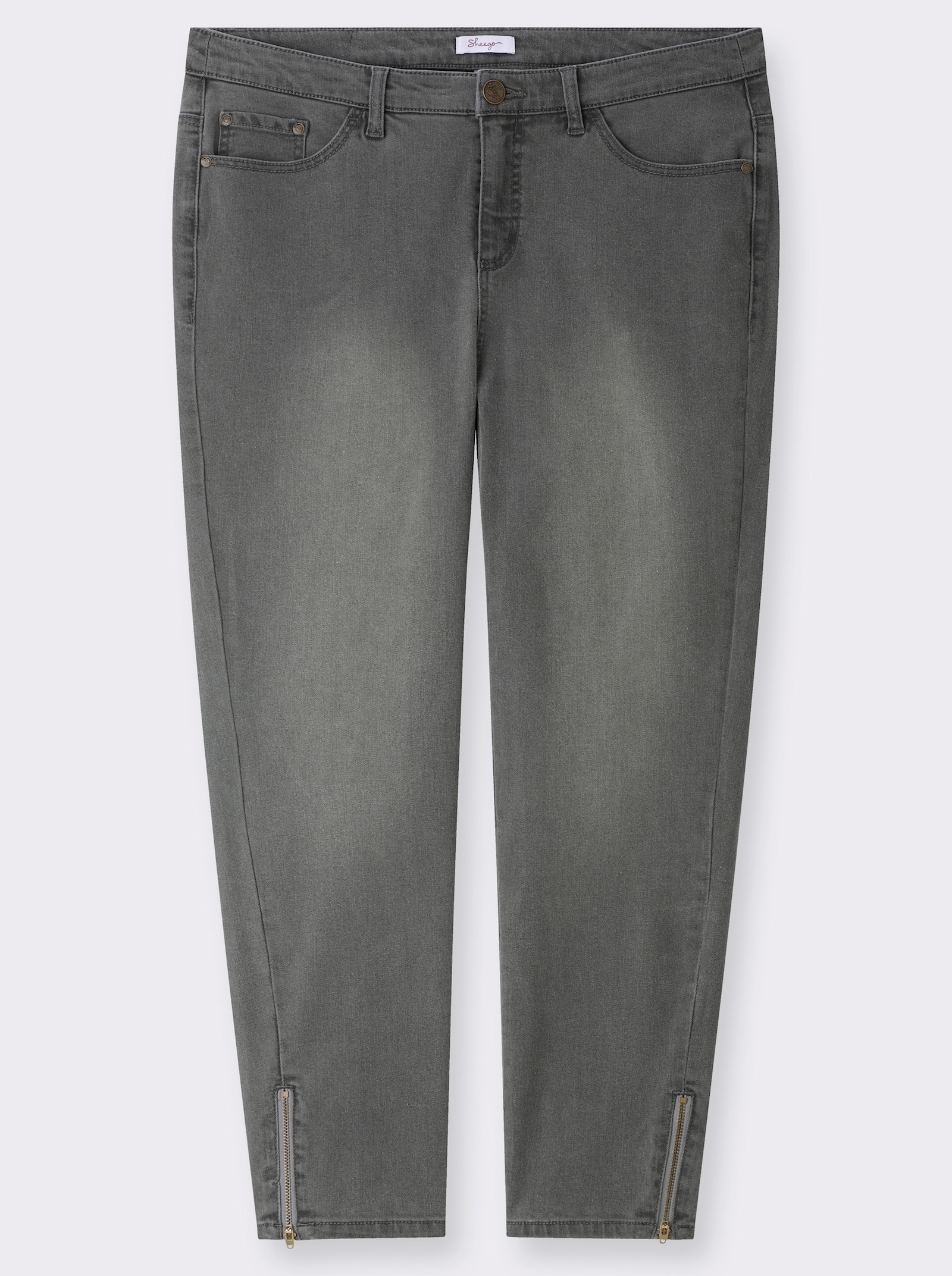 sheego Stretch-Jeans mit Zipper am Saum - grey denim