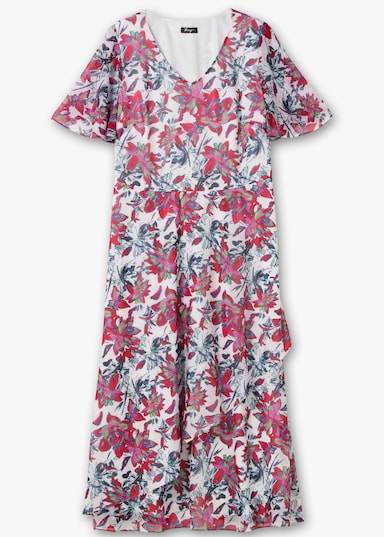 sheego Chiffonjurk met bloemenprint - bessenrood gedessineerd
