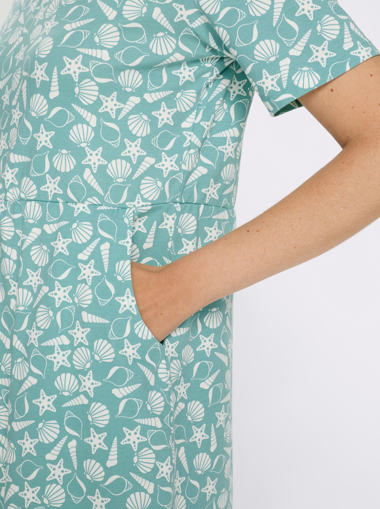 Jerseykleid mit Taschen - salbei-ecru-bedruckt