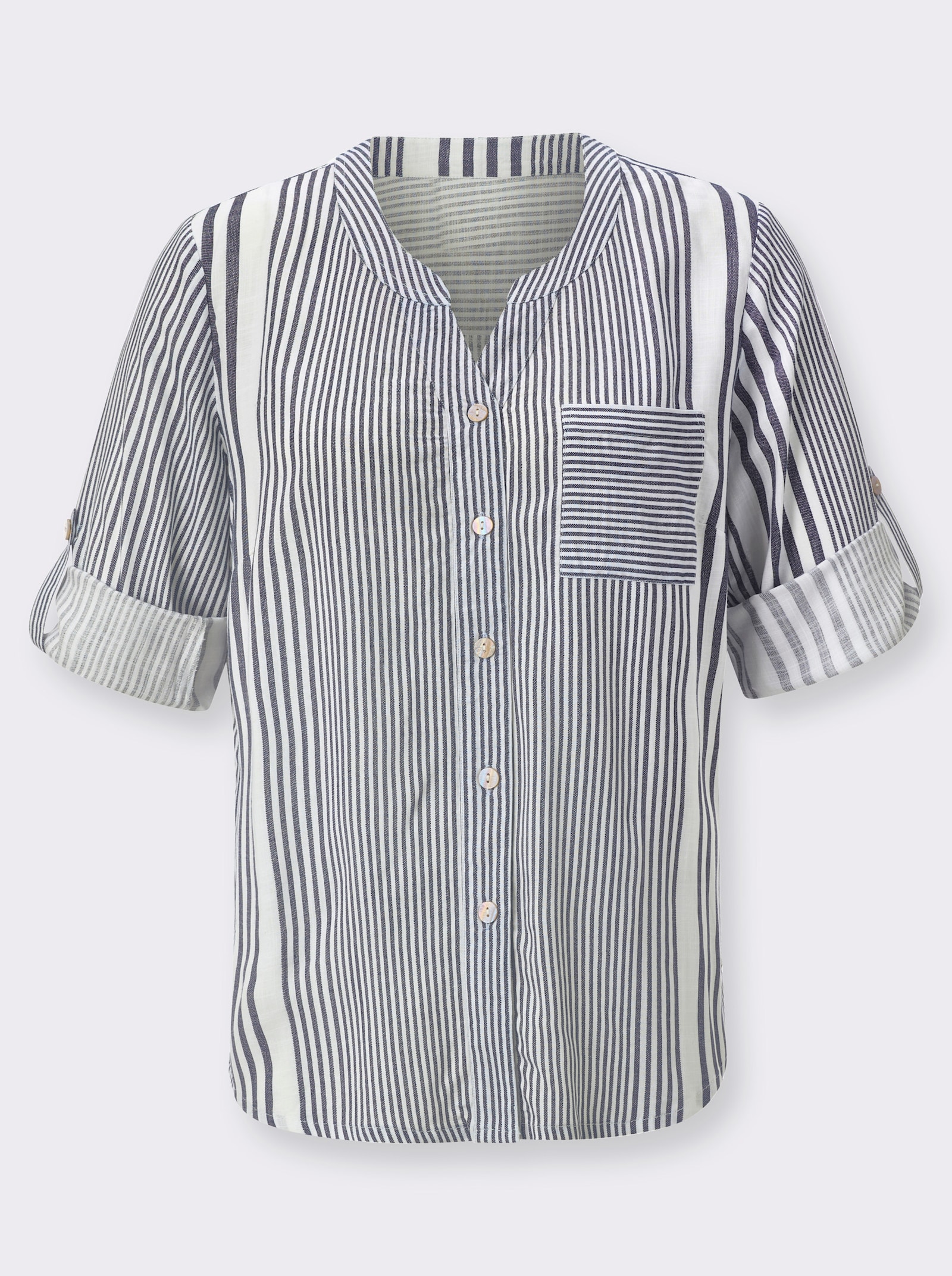 Gestreifte Bluse mit Seitenschlitzen - marine-weiß-gestreift