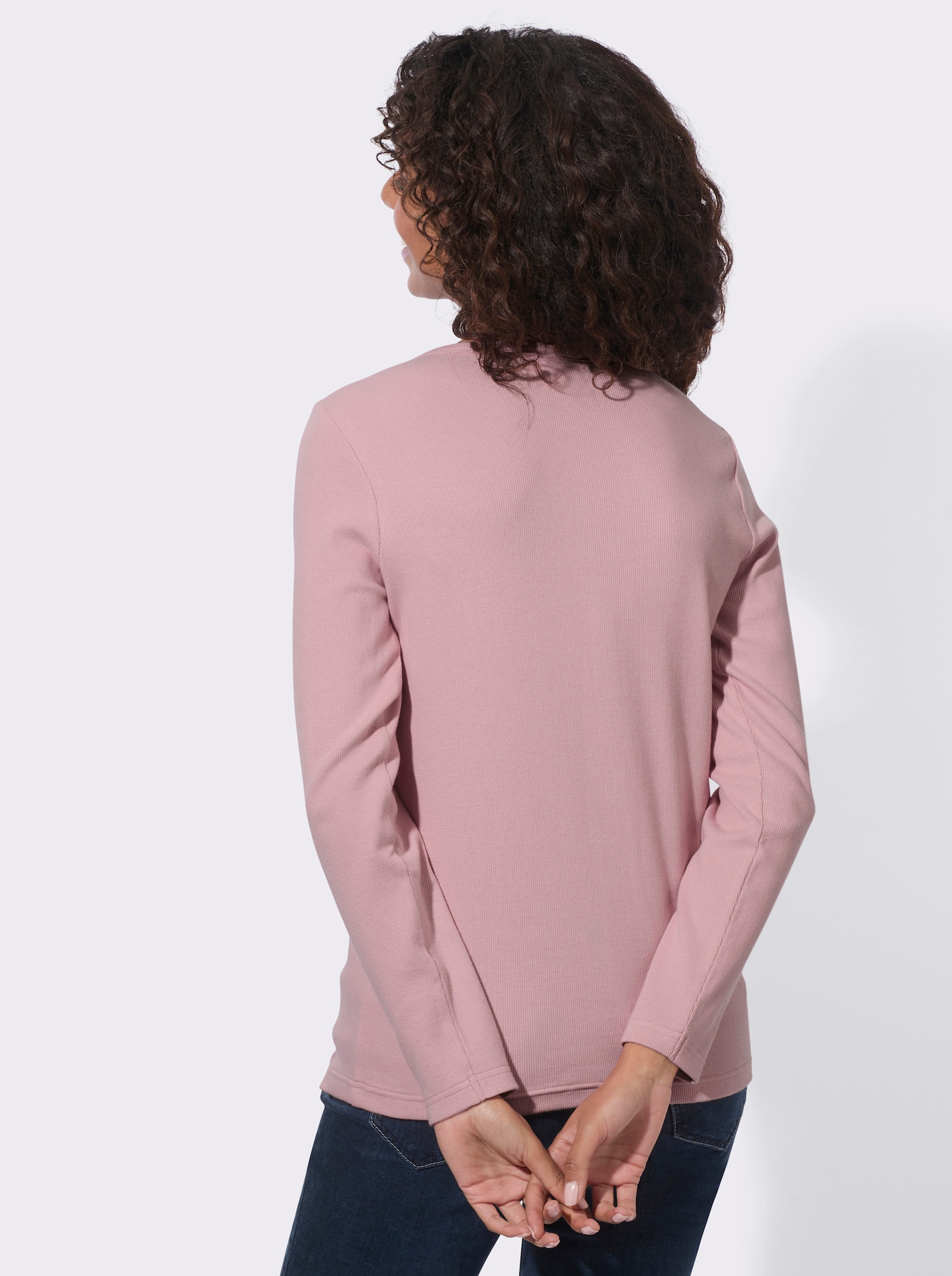  Rippshirt mit dekorativer Knopfleiste - hortensie