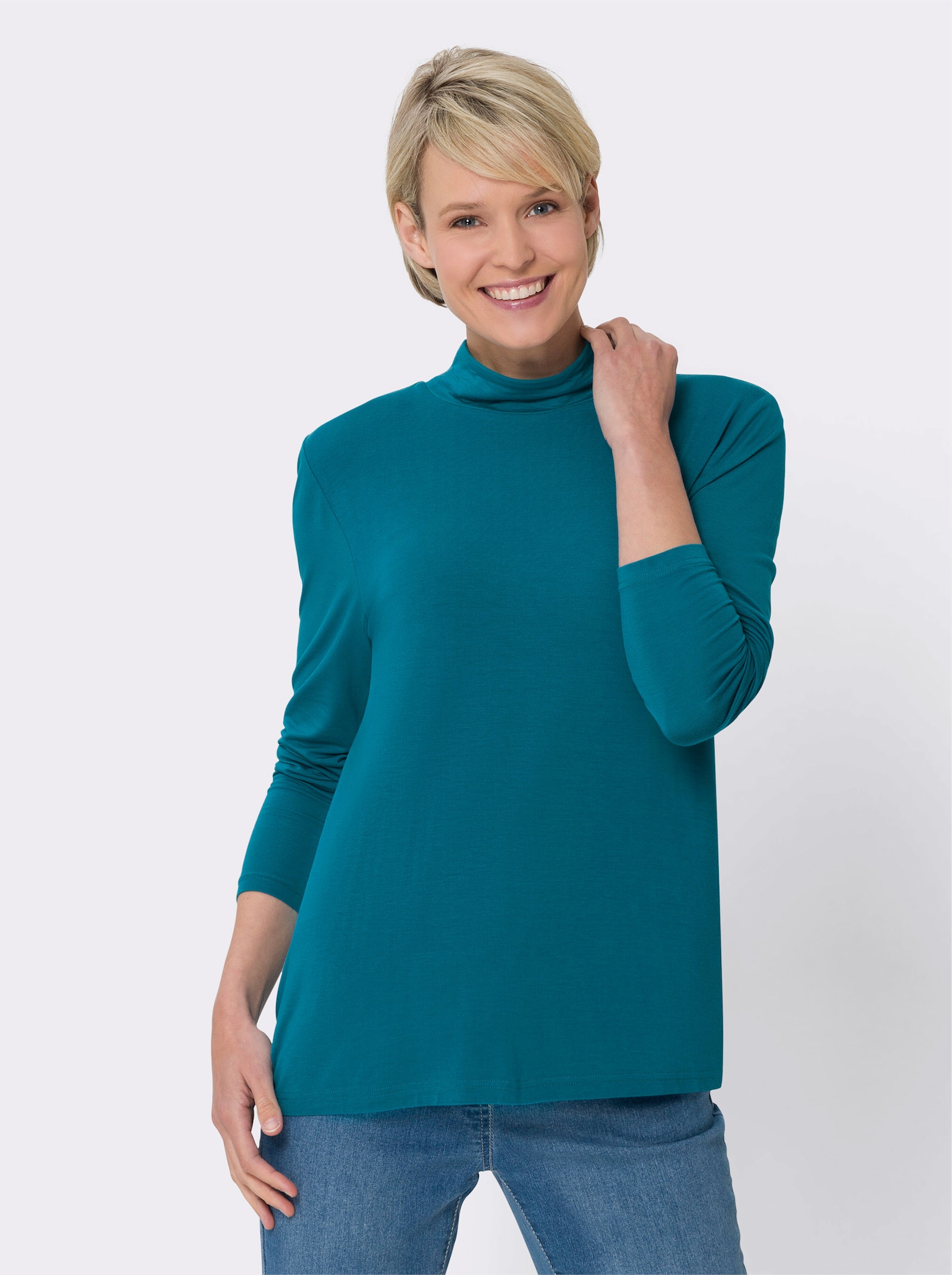 Tričko se stojáčkem z viskózy - světlá petrolejová