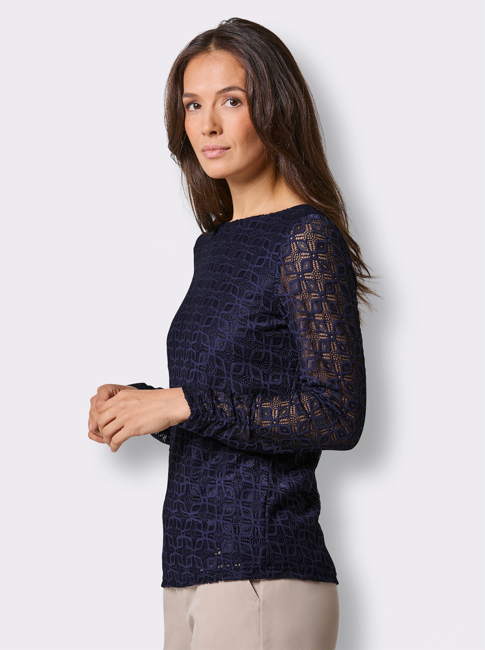 CREATION L PREMIUM Spitzenshirt in Elastik-Qualität - marine