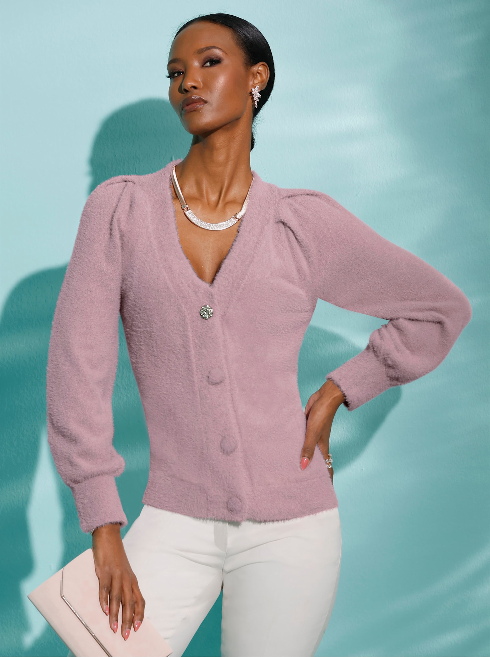 Strickjacke im figurfreundlichen Schnitt - mauve
