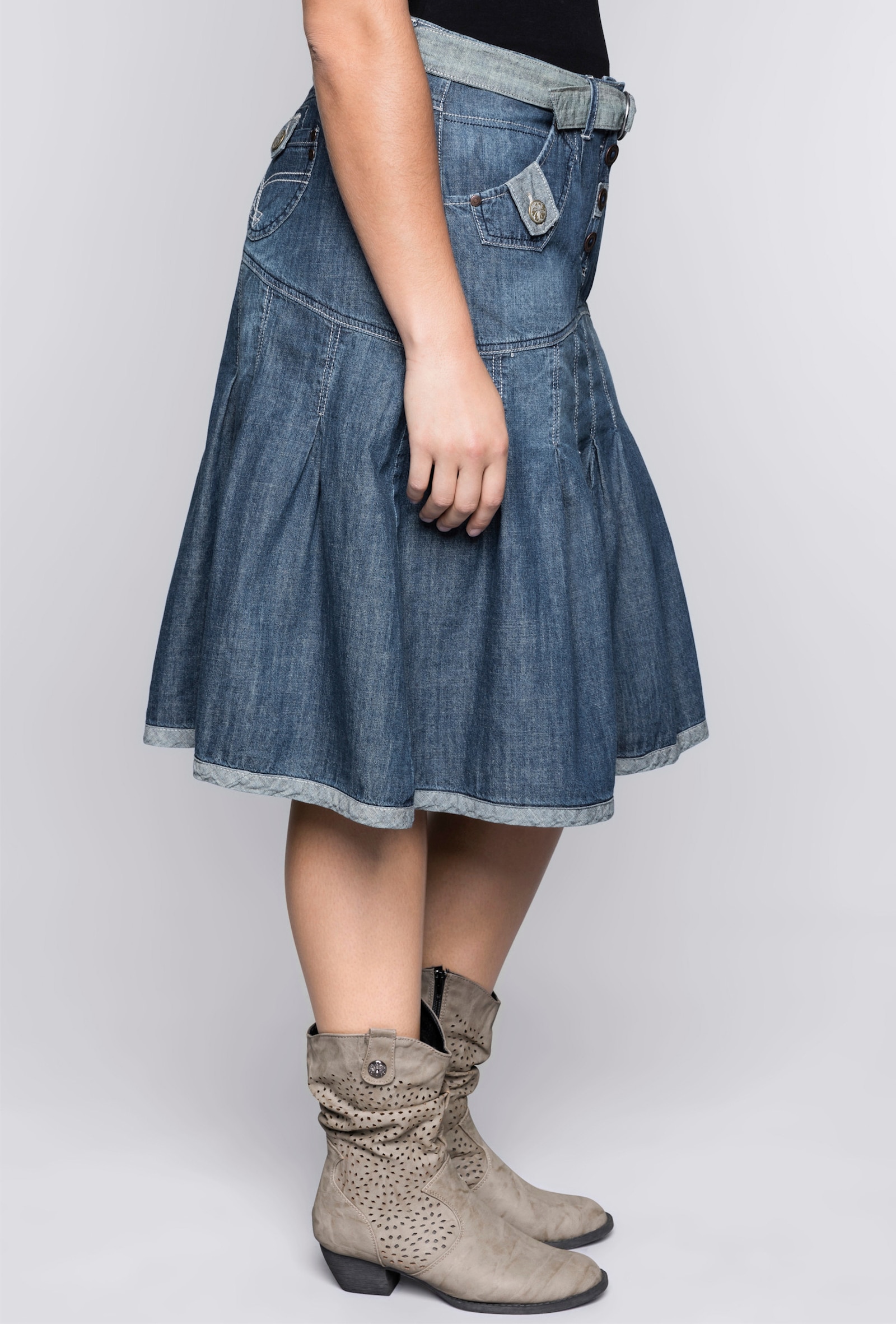 sheego by Joe Browns Jeansrock mit Falten, in A-Linie - blue denim