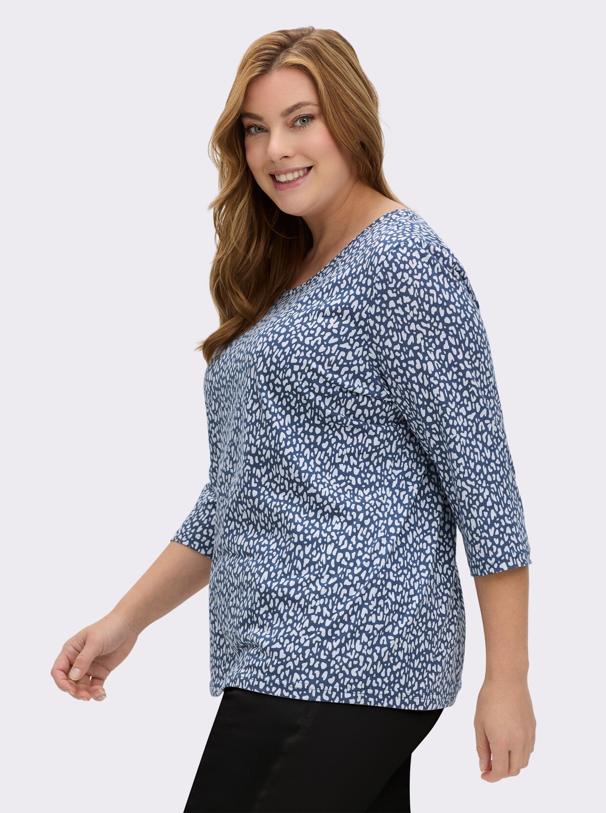 3/4-Arm-Shirt mit Minimal-Druck - weiß-jeansblau-bedruckt