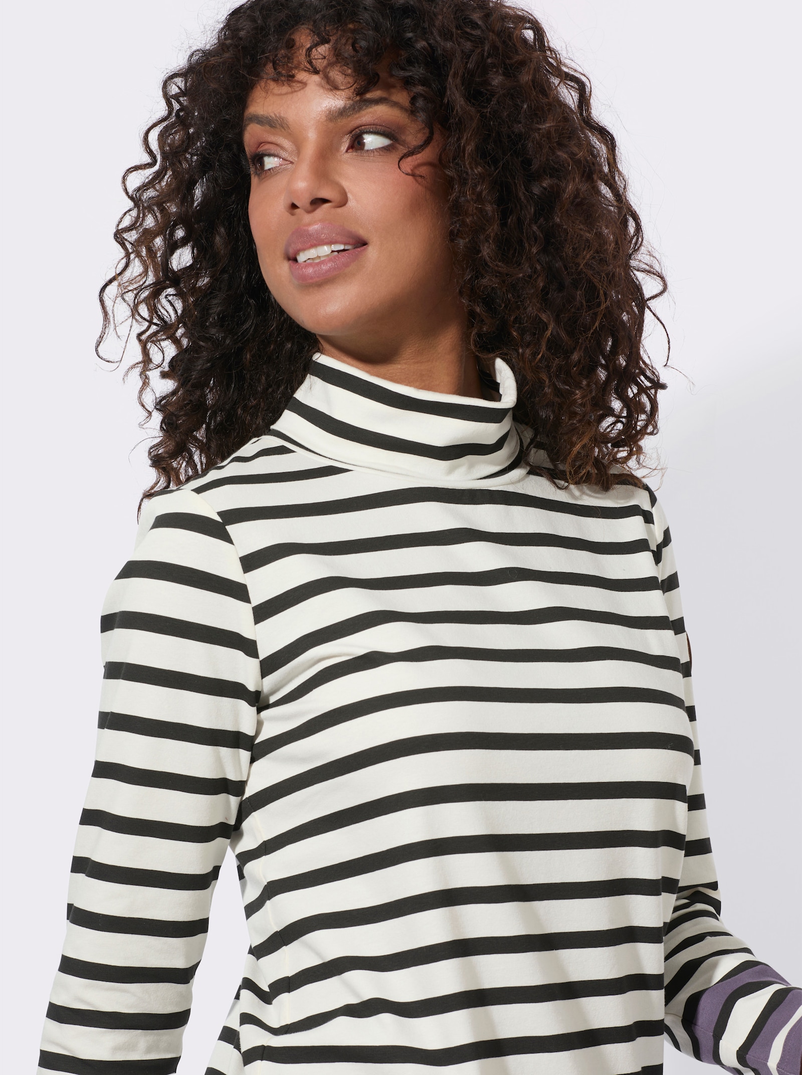 Ringelshirt mit Rollkragen - champagner-schwarz-geringelt