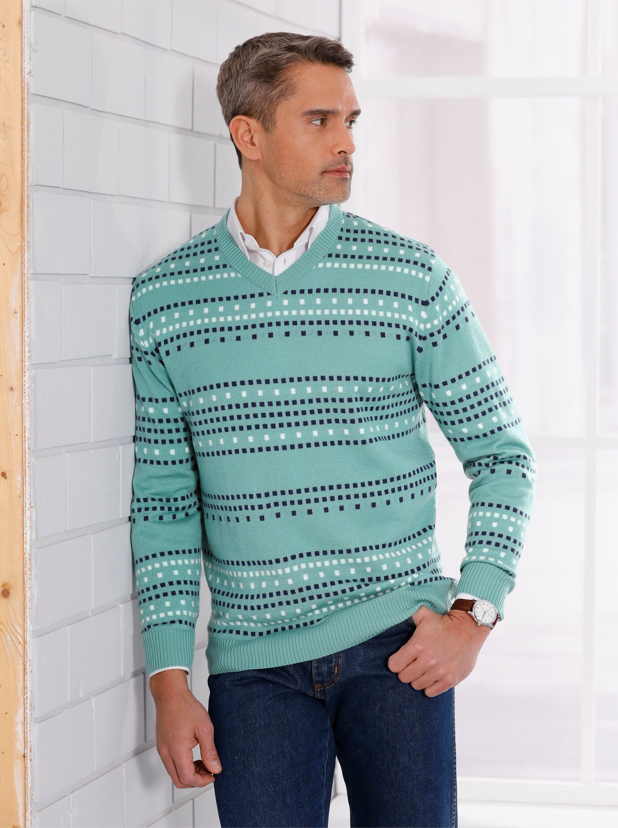 Pullover - salbei-gemustert