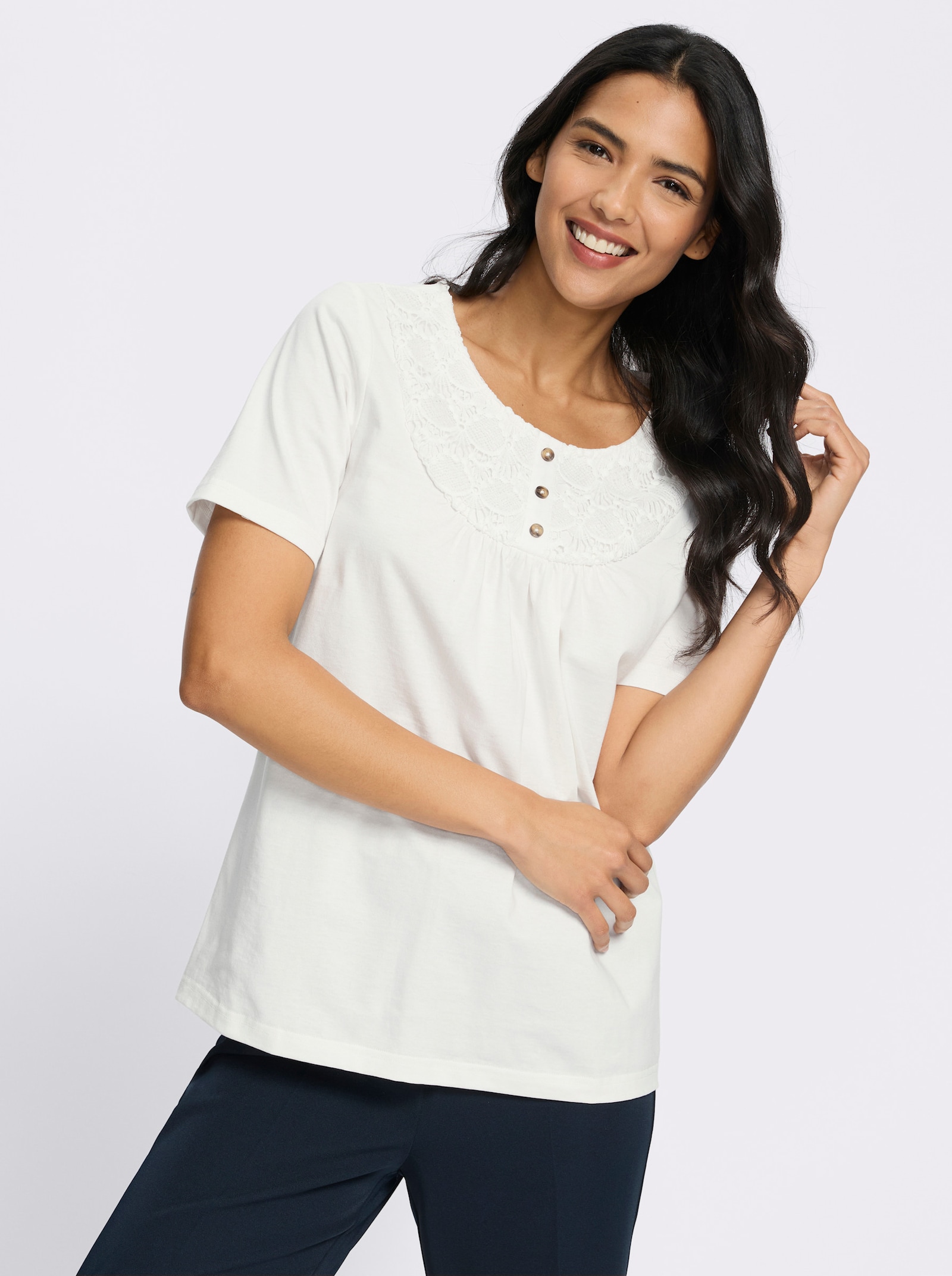 Kurzarmshirt in A-Form - ecru