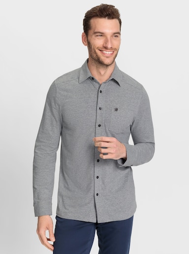 Marco Donati Langarmhemd in elastischer Jersey-Qualität - grau-meliert