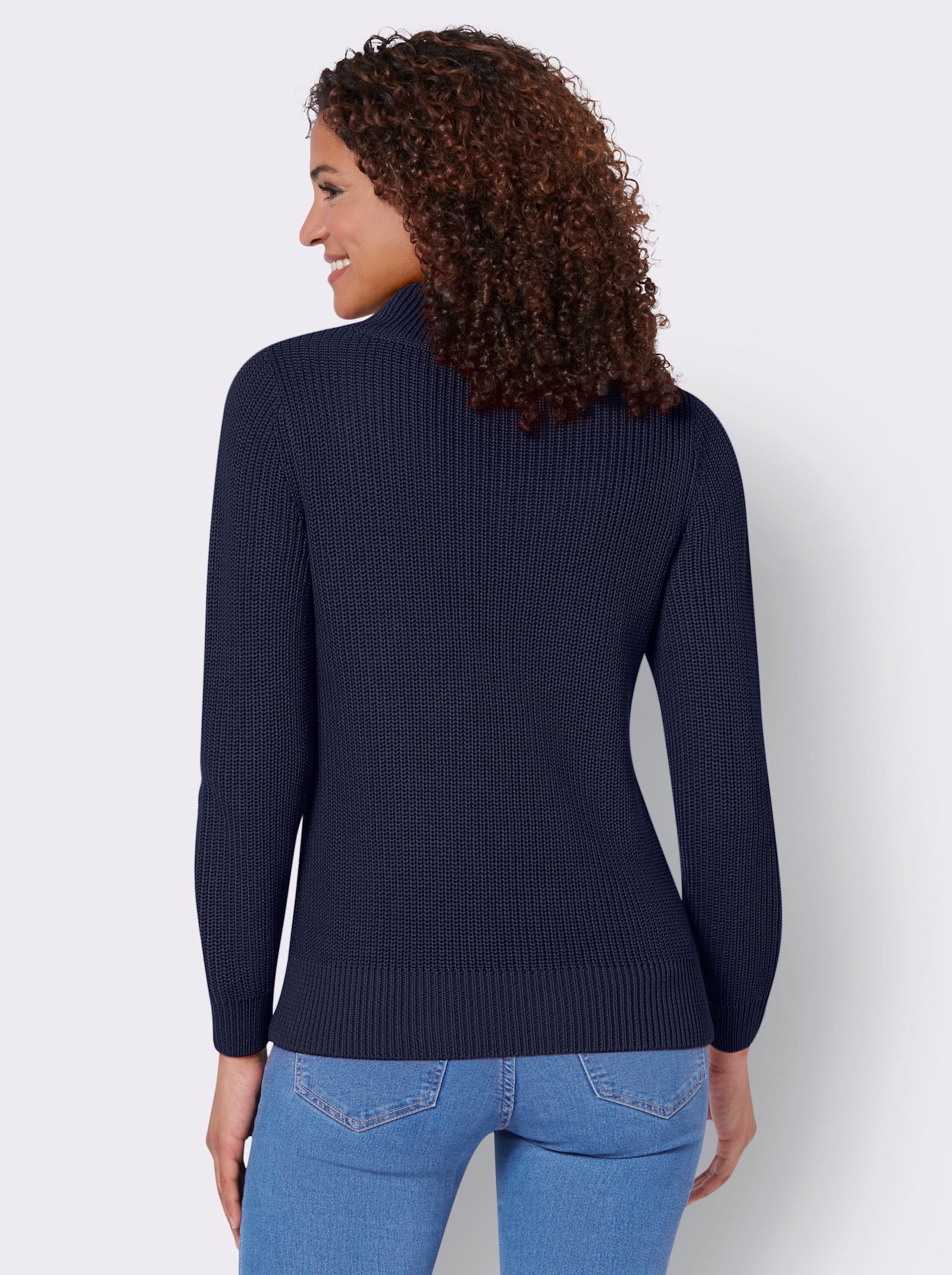 Strickpullover mit überlappendem Stehkragen - marine