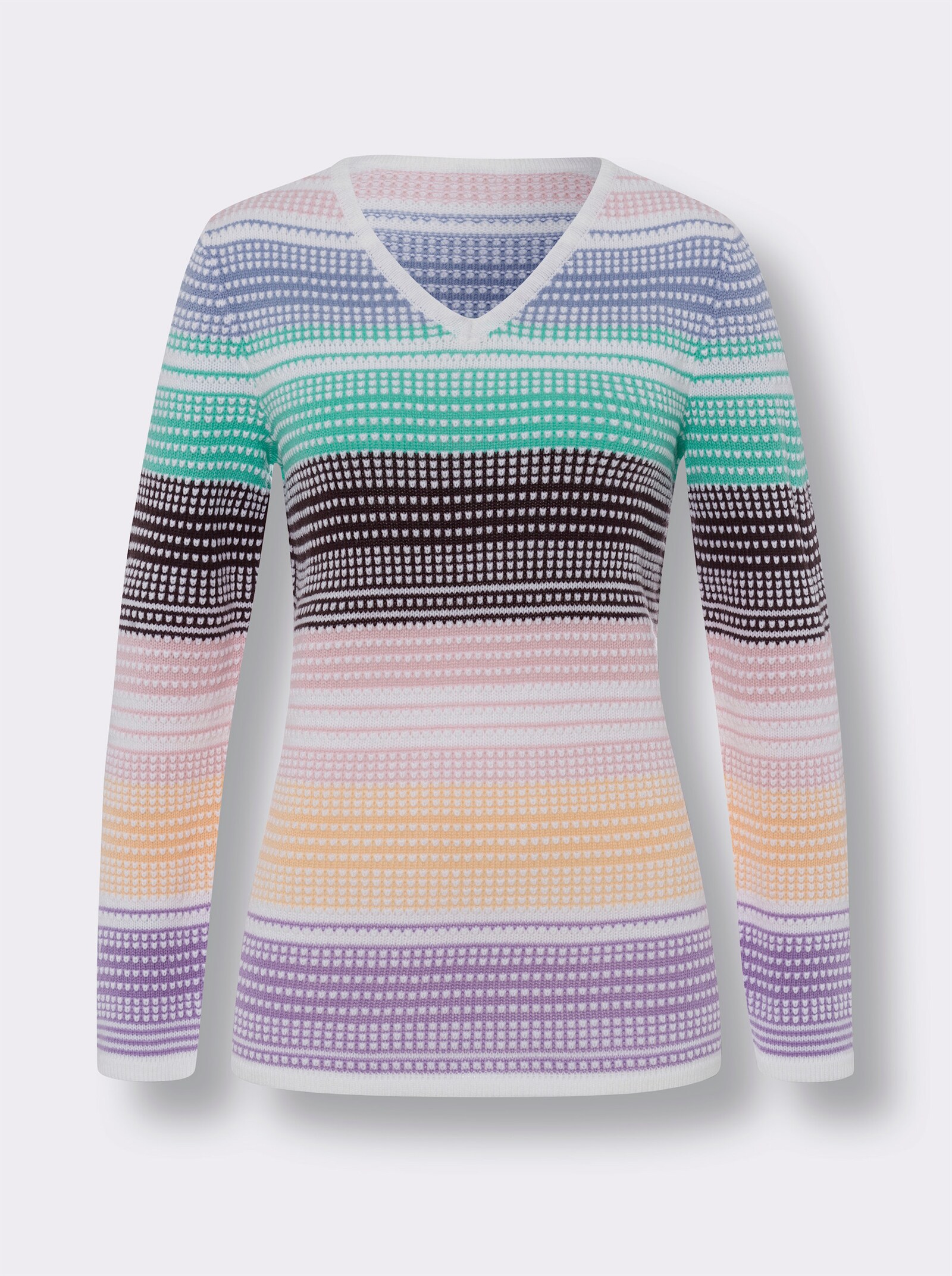 Pullover met lange mouw en V-hals - roze/blue gedessineerd