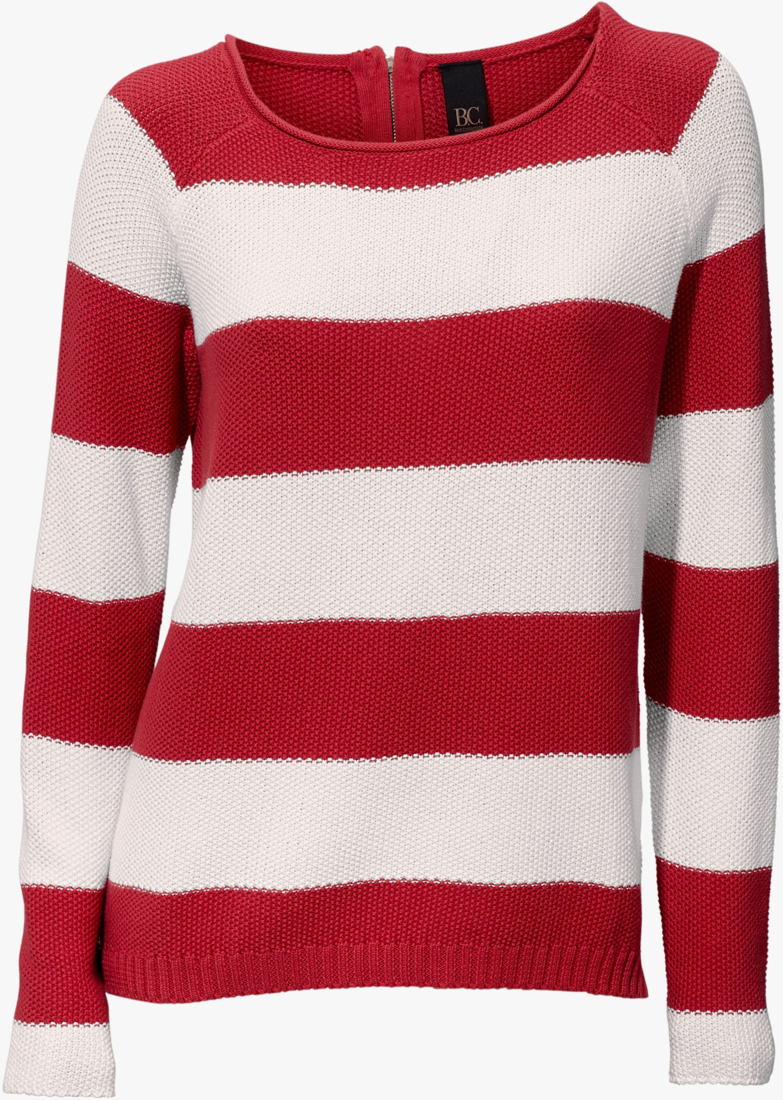 heine Streifenpullover mit Zipper hinten - rot-weiss