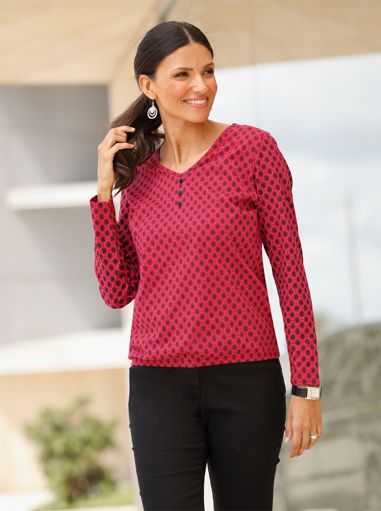 Shirt met lange mouwen - rood/zwart geprint