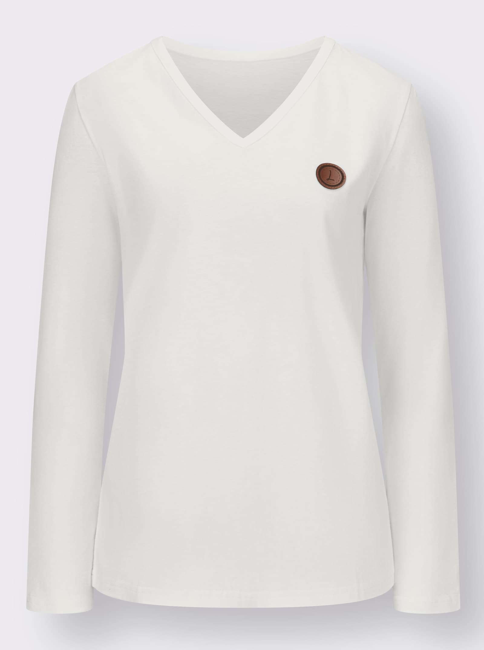 Langarmshirt mit V-Ausschnitt - ecru