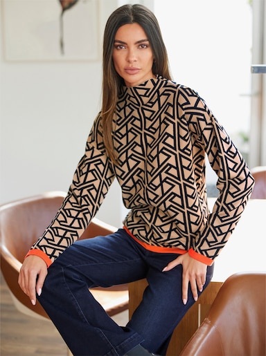 heine Pullover van jacquard - camel/zwart gedessineerd