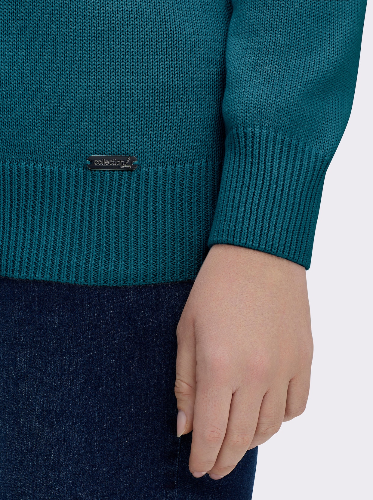 V-Ausschnitt-Pullover mit Baumwolle - petrol