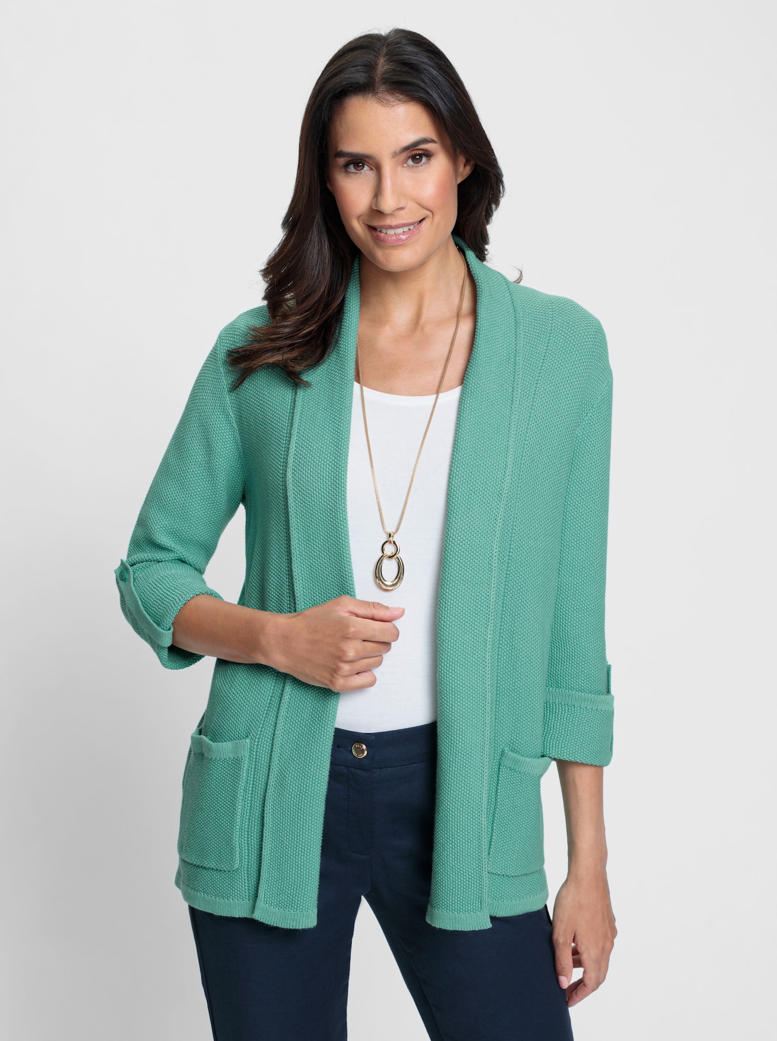 Strickjacke mit Schalkragen - salbei