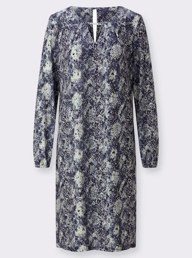 Jerseykleid mit Rückenverschluss - champagner-rauchblau-bedruckt