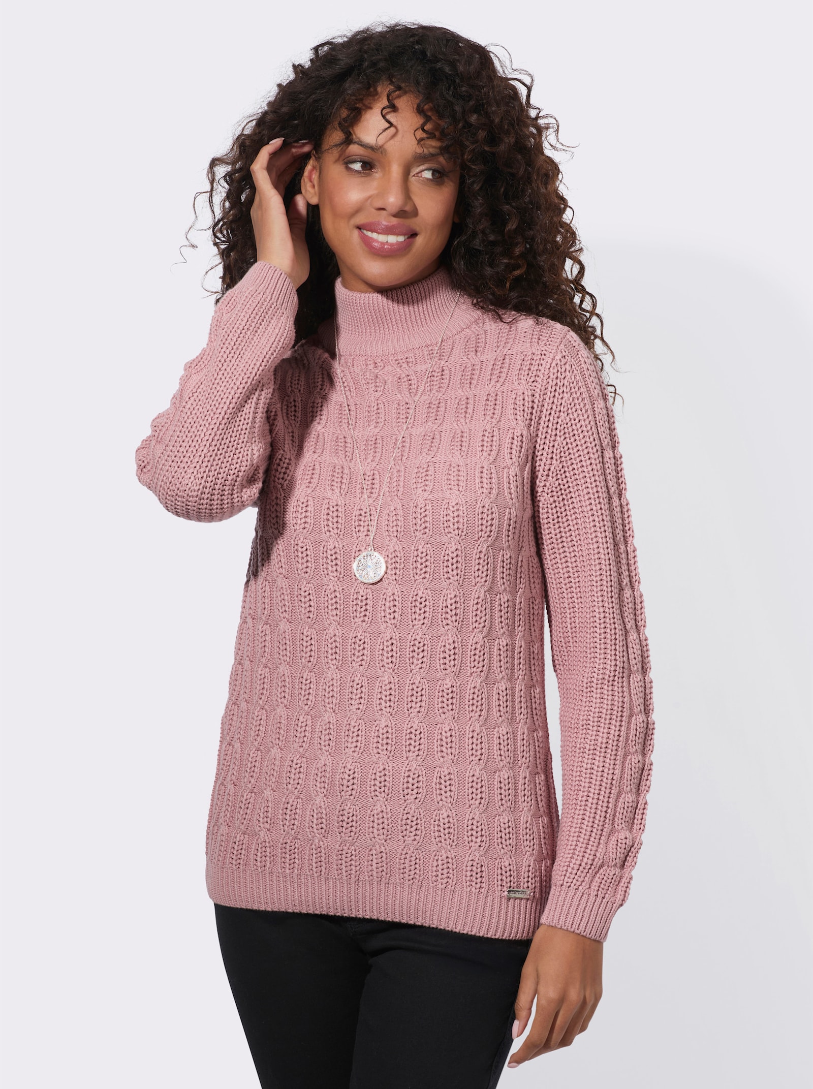  Stehkragenpullover mit elastischen Rippbündchen - hortensie
