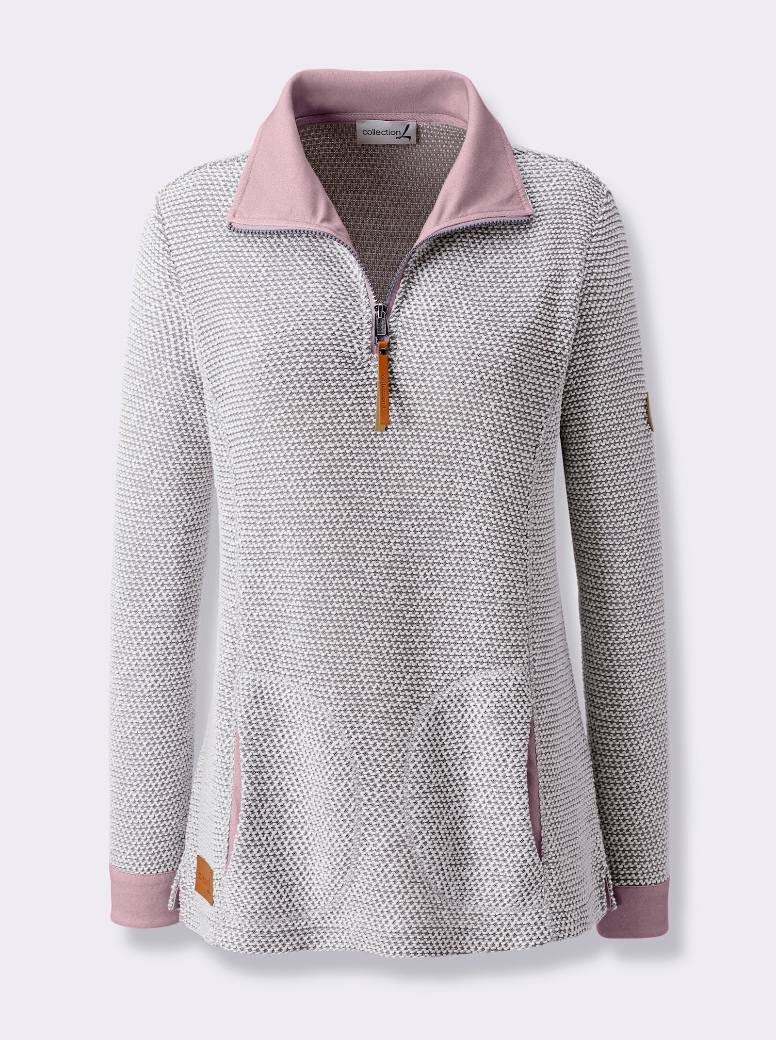 Sweatshirt mit Troyerkragen - steingrau-mauve