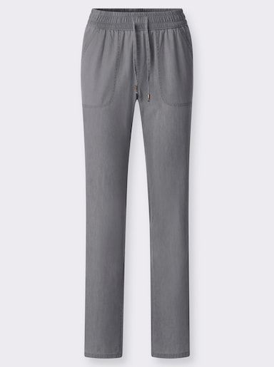 Schlupfjeans mit gesmoktem Bund - grey-denim