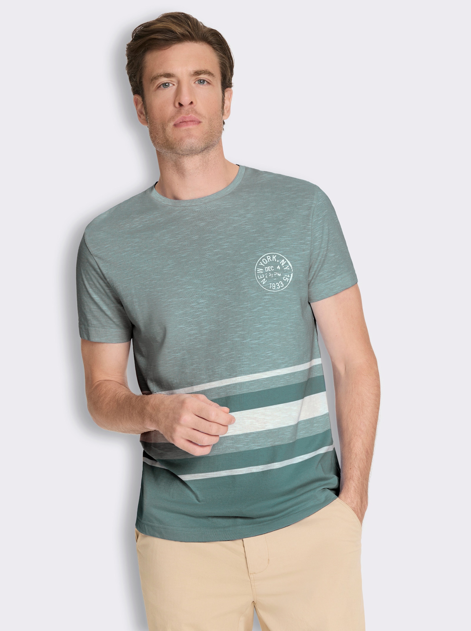 Kurzarmshirt mit garngefärbtem Muster - jade