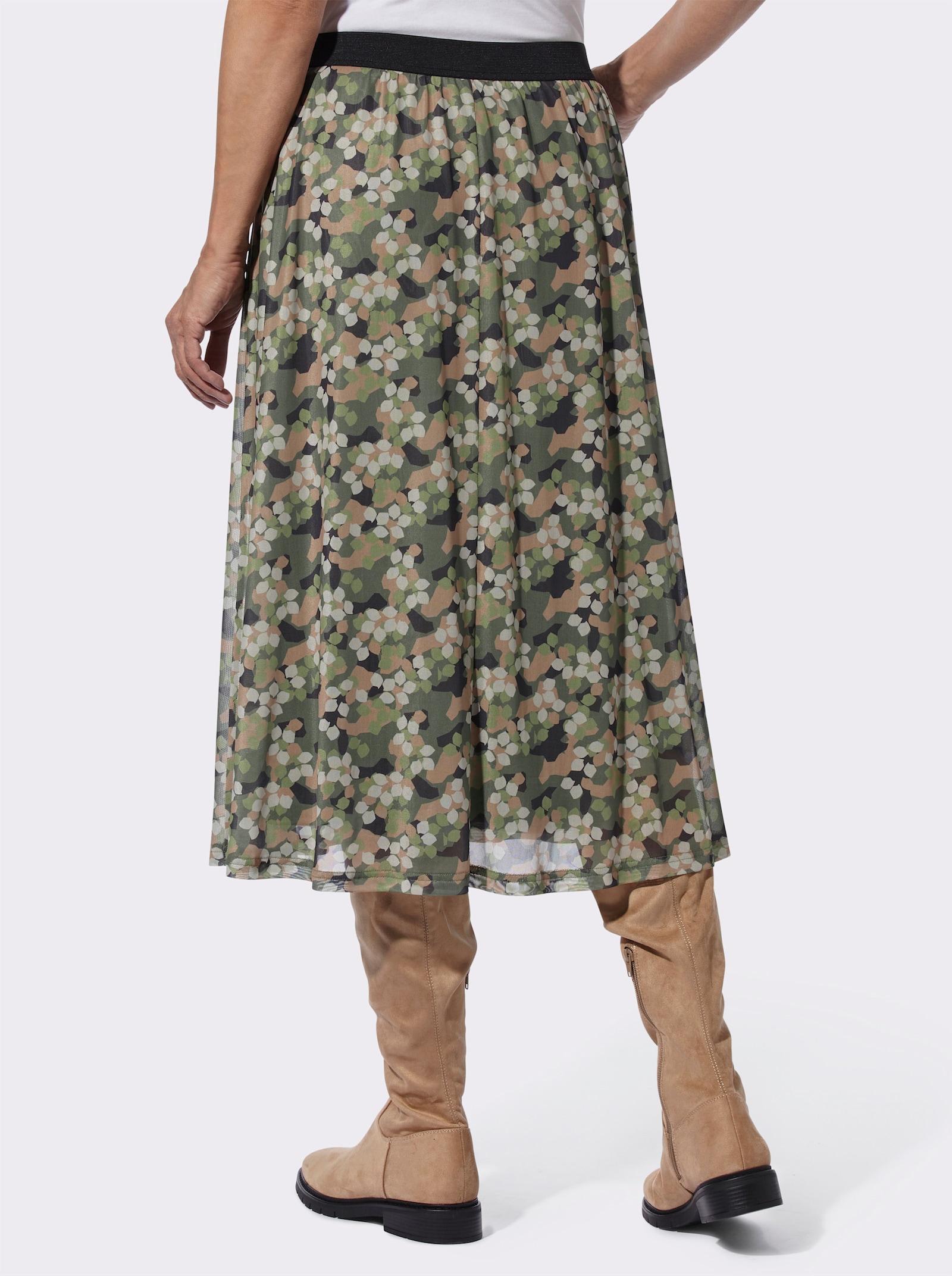 Meshrock mit Kontrast-Gummibund - khaki-sand-bedruckt