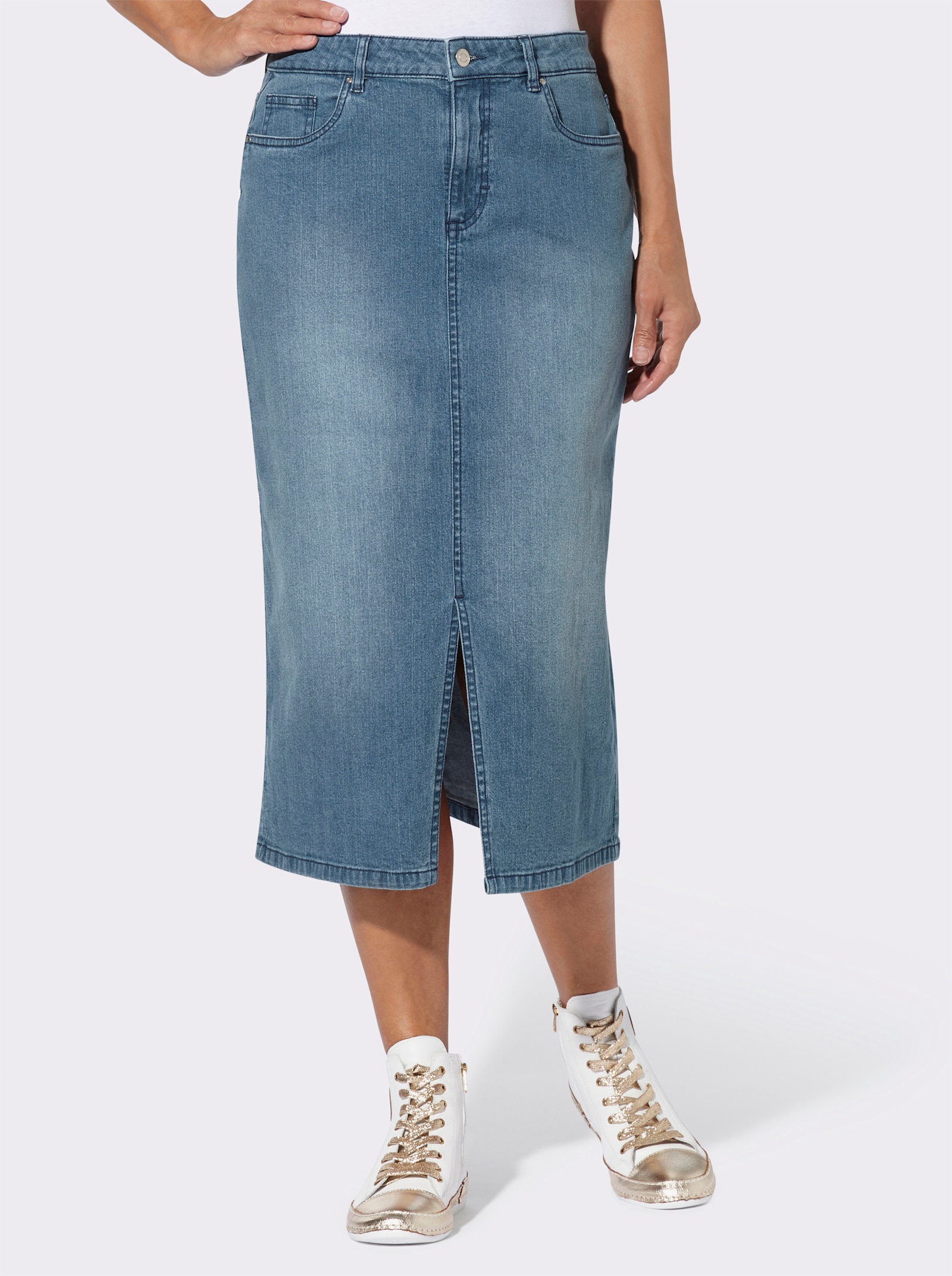 Jeansrock mit Gehschlitz vorne - blue-bleached