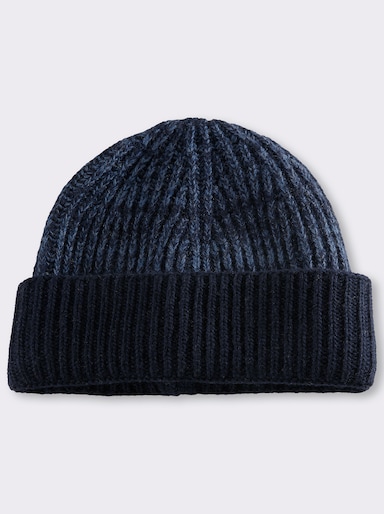 Strickmütze mit Kaschmir - dunkelblau-meliert