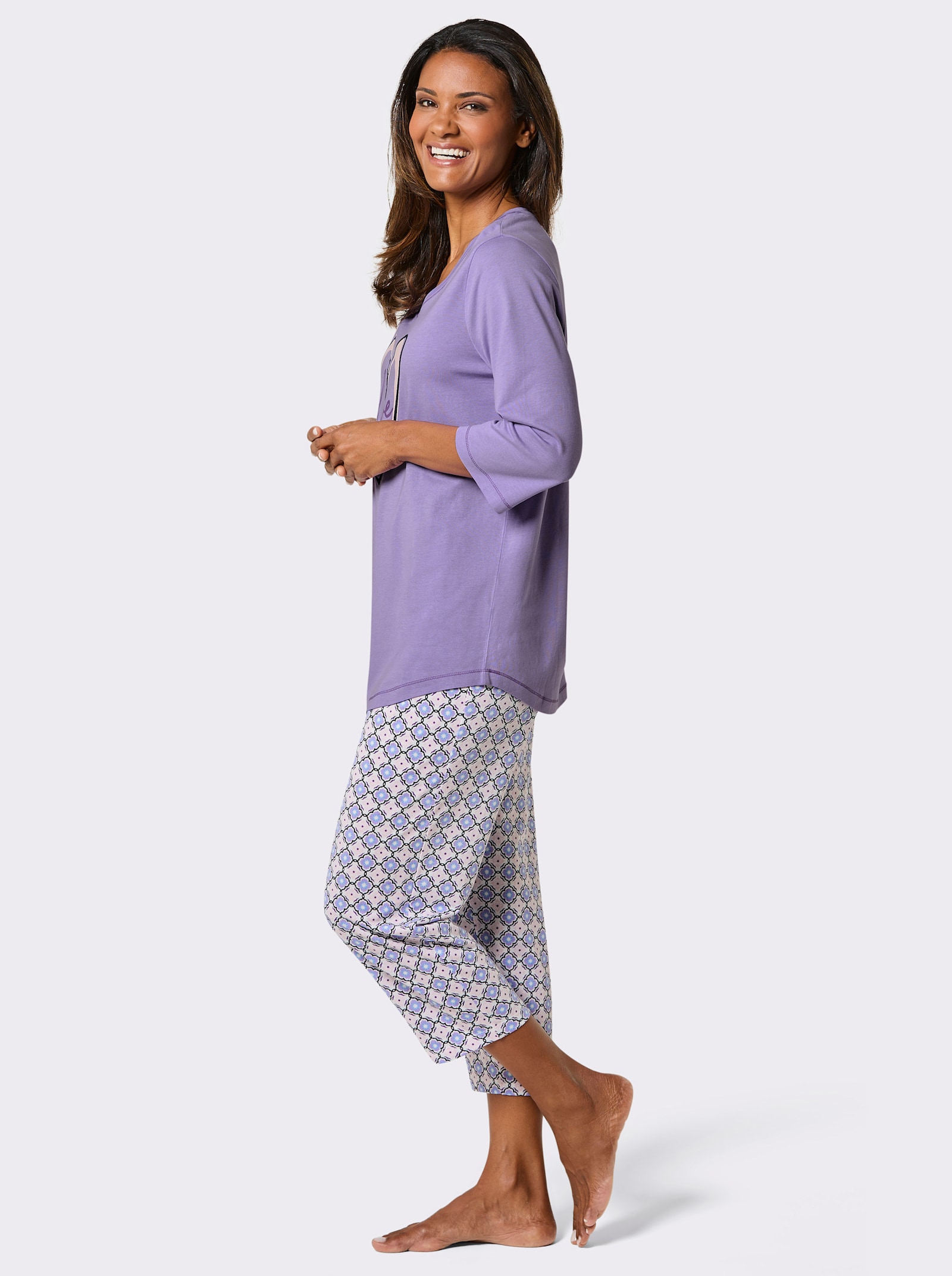 wäschepur Pyjama met hartjesmotief - lavendel/ecru bedrukt