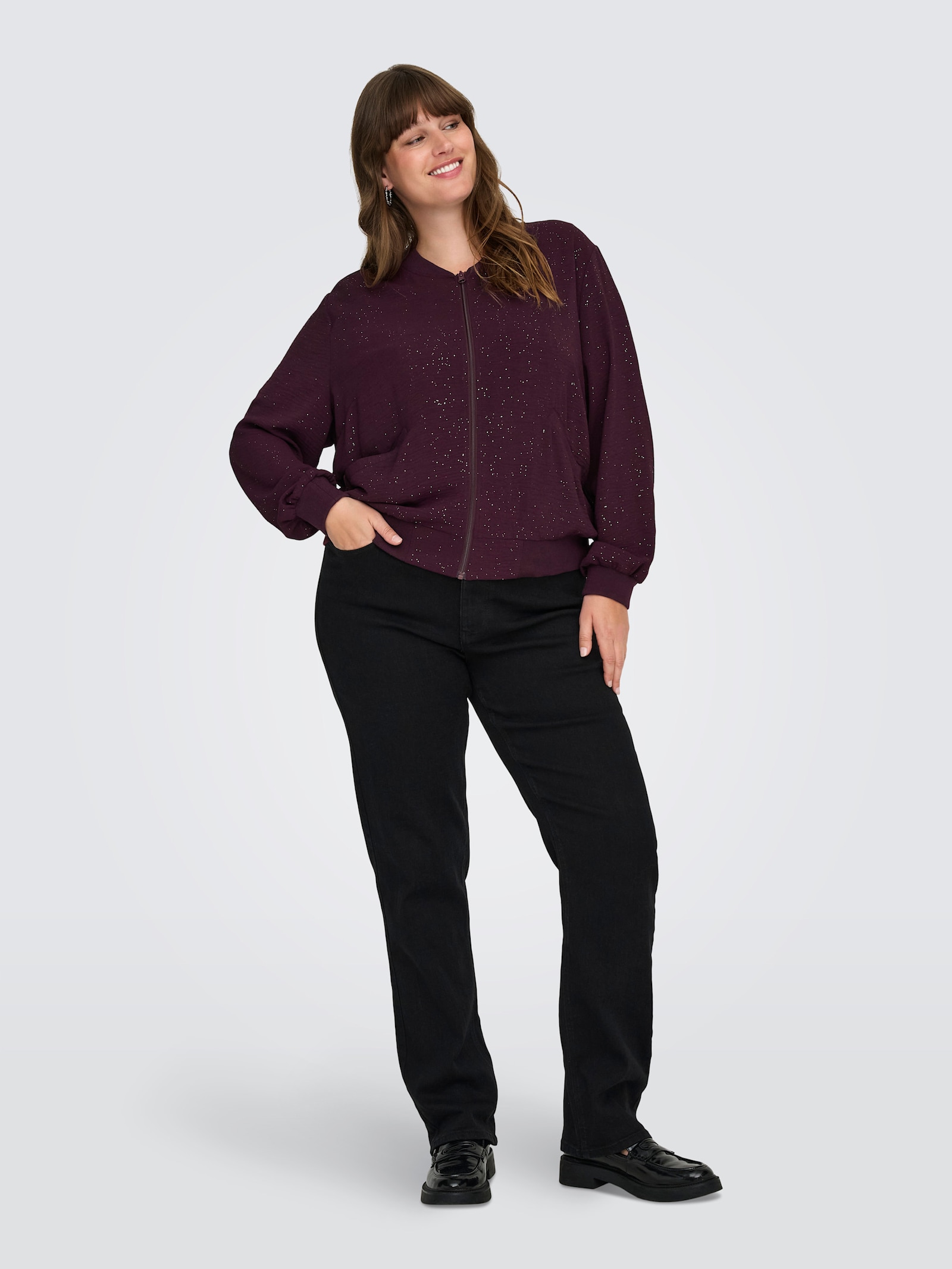 ONLY CARMAKOMA Blouson - winetasting aop:silver foil details