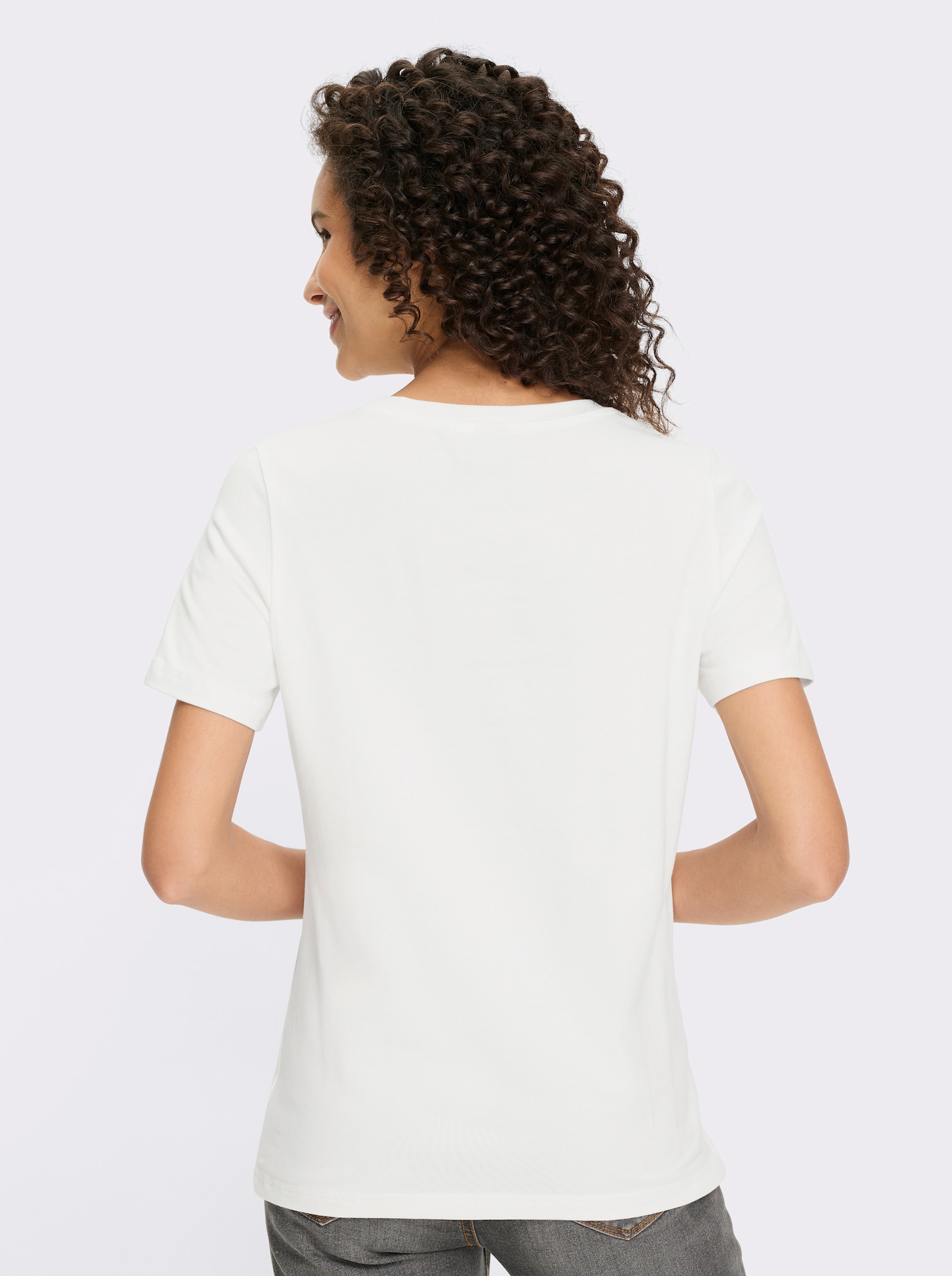 heine Kurzarmshirt mit glänzendem Schriftzug - ecru