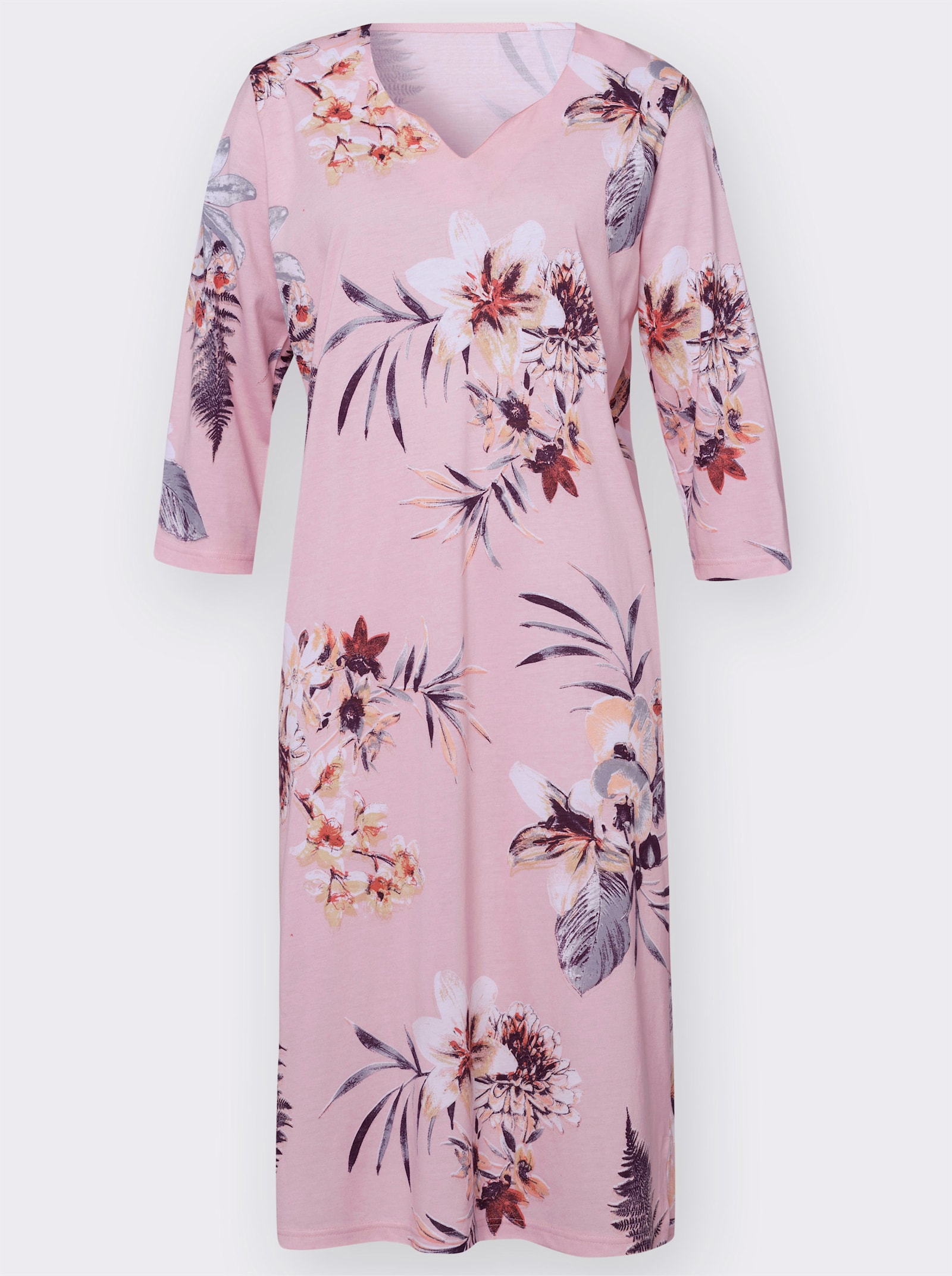 Nachthemd met 3/4-mouwen en bloemenprint - lichtroze bedrukt
