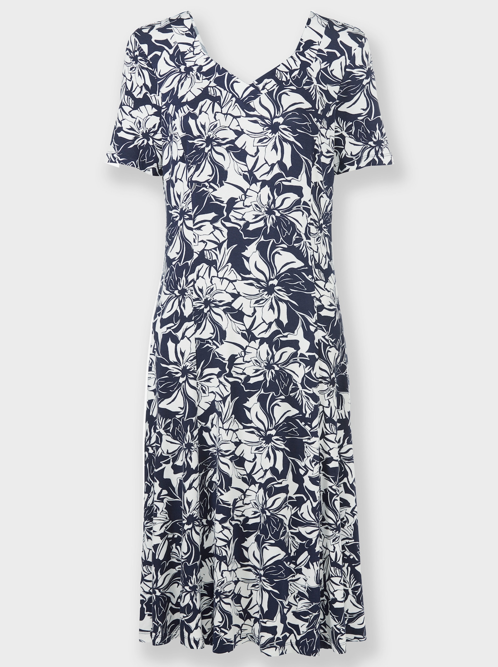 Robe en jersey légèrement évasée - marine-écru imprimé