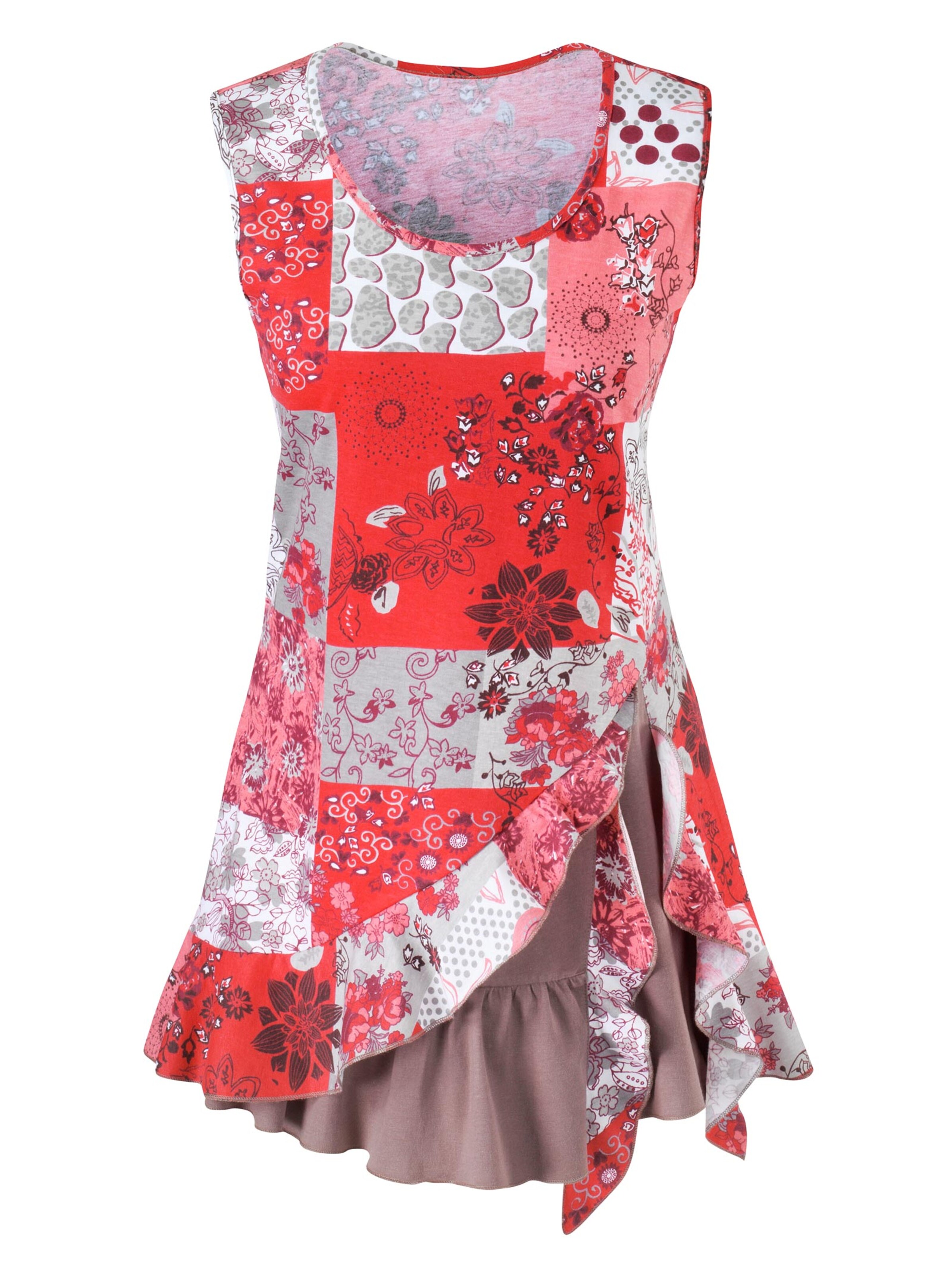 Shirttop - taupe-koralle-gemustert