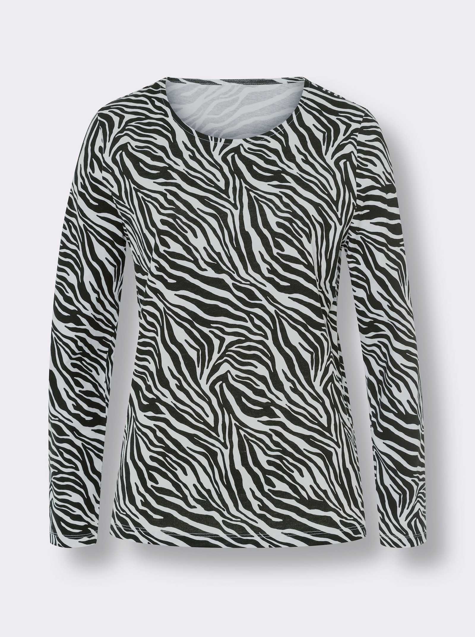 Langarmshirt mit Zebra-Muster - schwarz-ecru-bedruckt