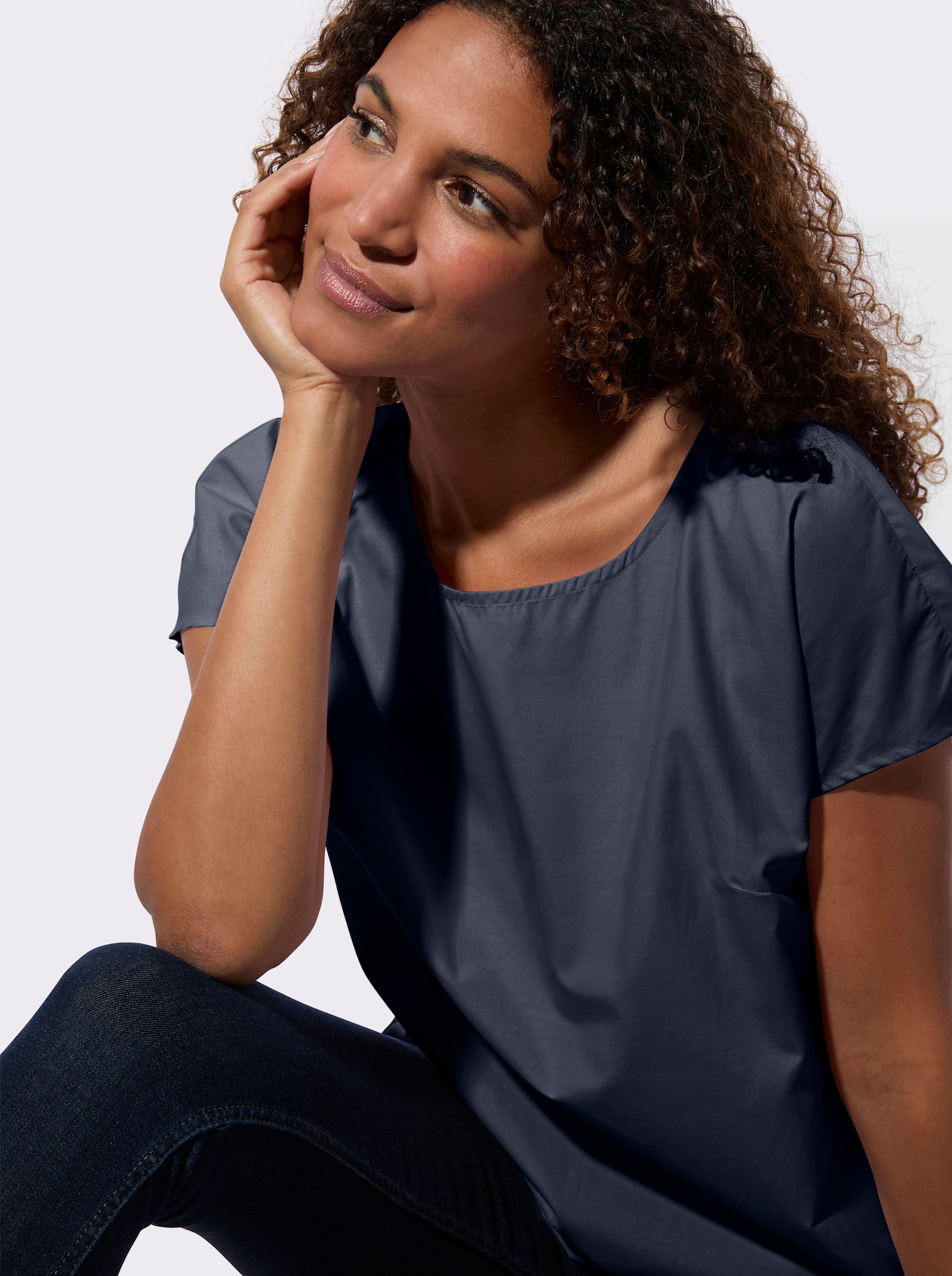 Baumwollbluse mit überschnittenen Schultern - marine