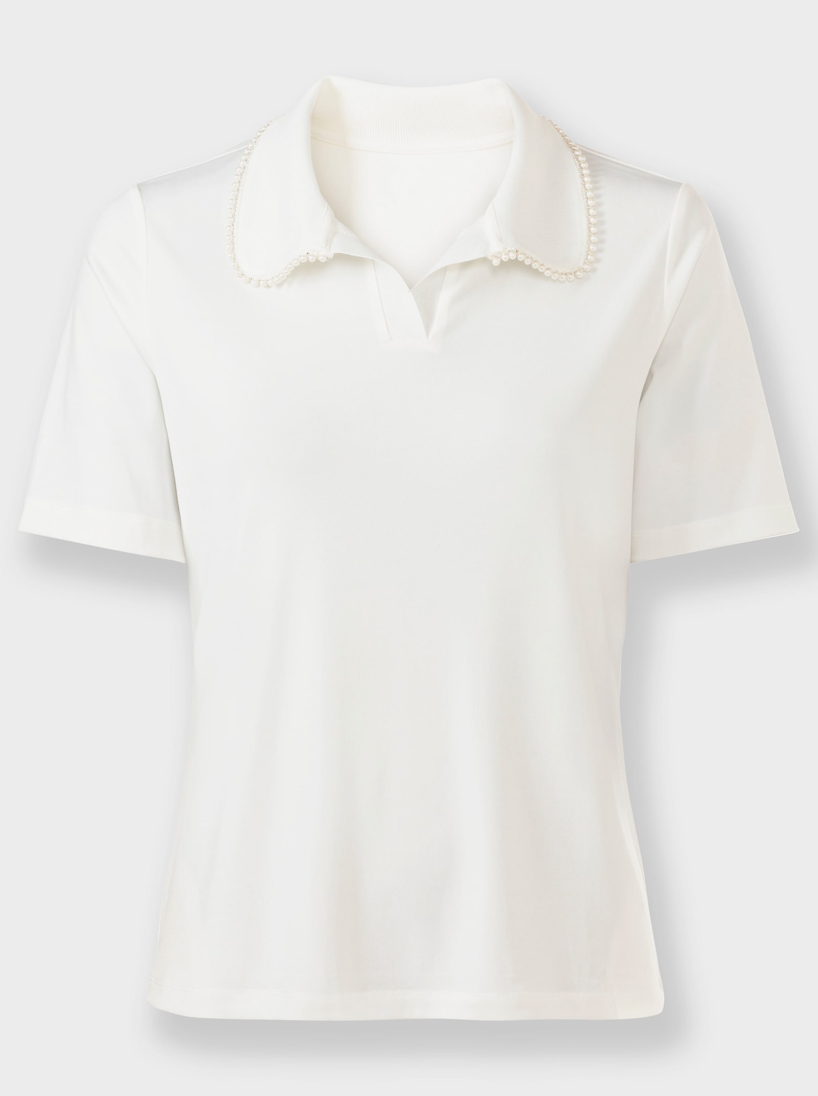 heine Shirt met korte mouwen en sierkralen op de polokraag - ecru
