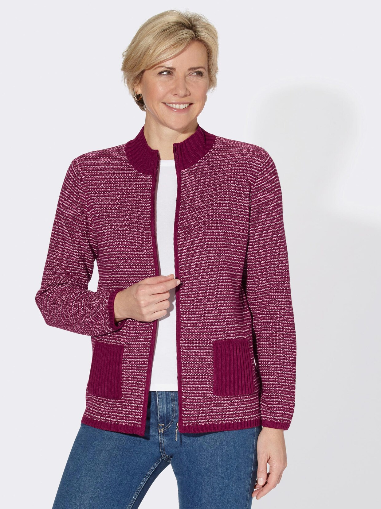 Strickjacke - weinrot-gemustert
