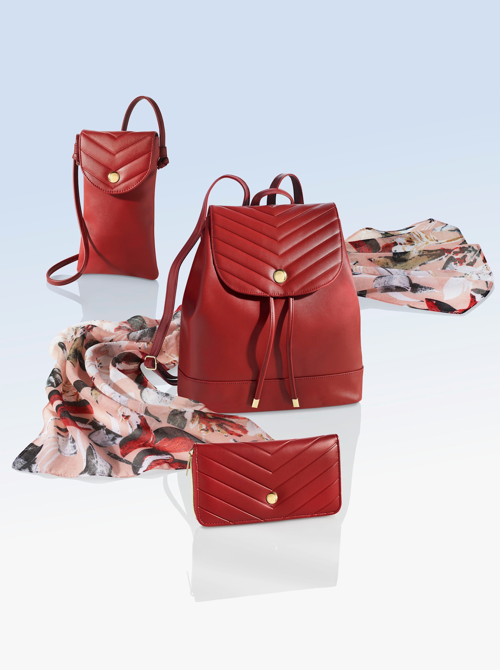 Rucksack und Geldbörse - bordeaux