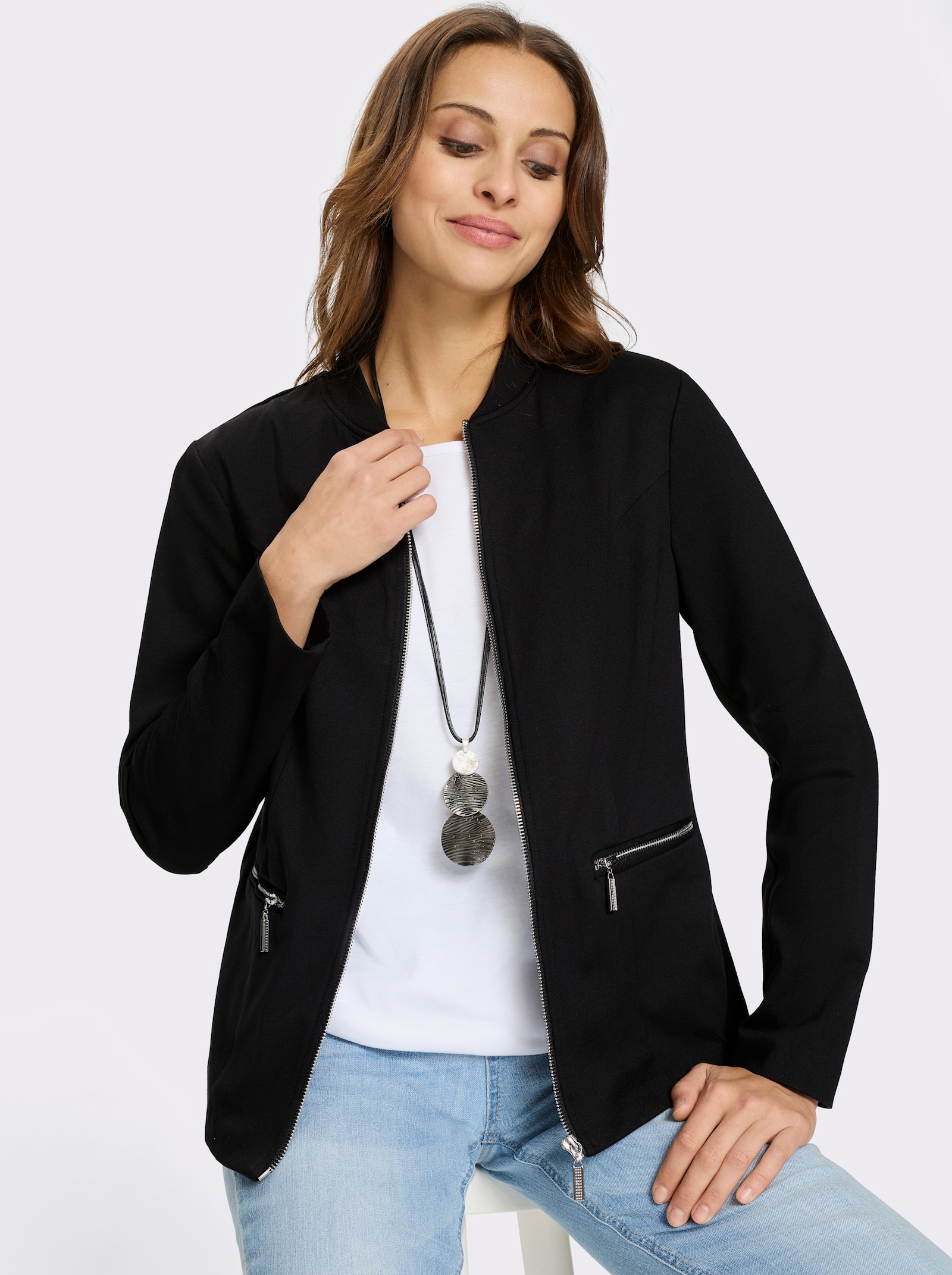 Jerseyblazer Reissverschluss-Taschen - schwarz