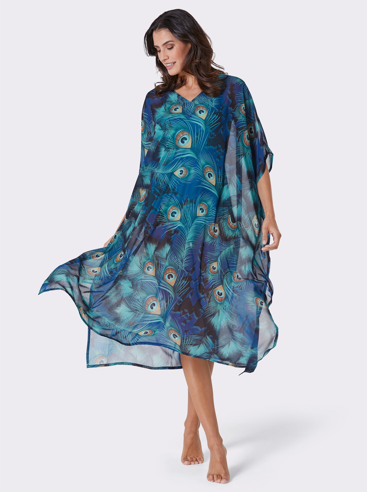 feel good Kaftan - koningsblauw/blauwgroen bedrukt