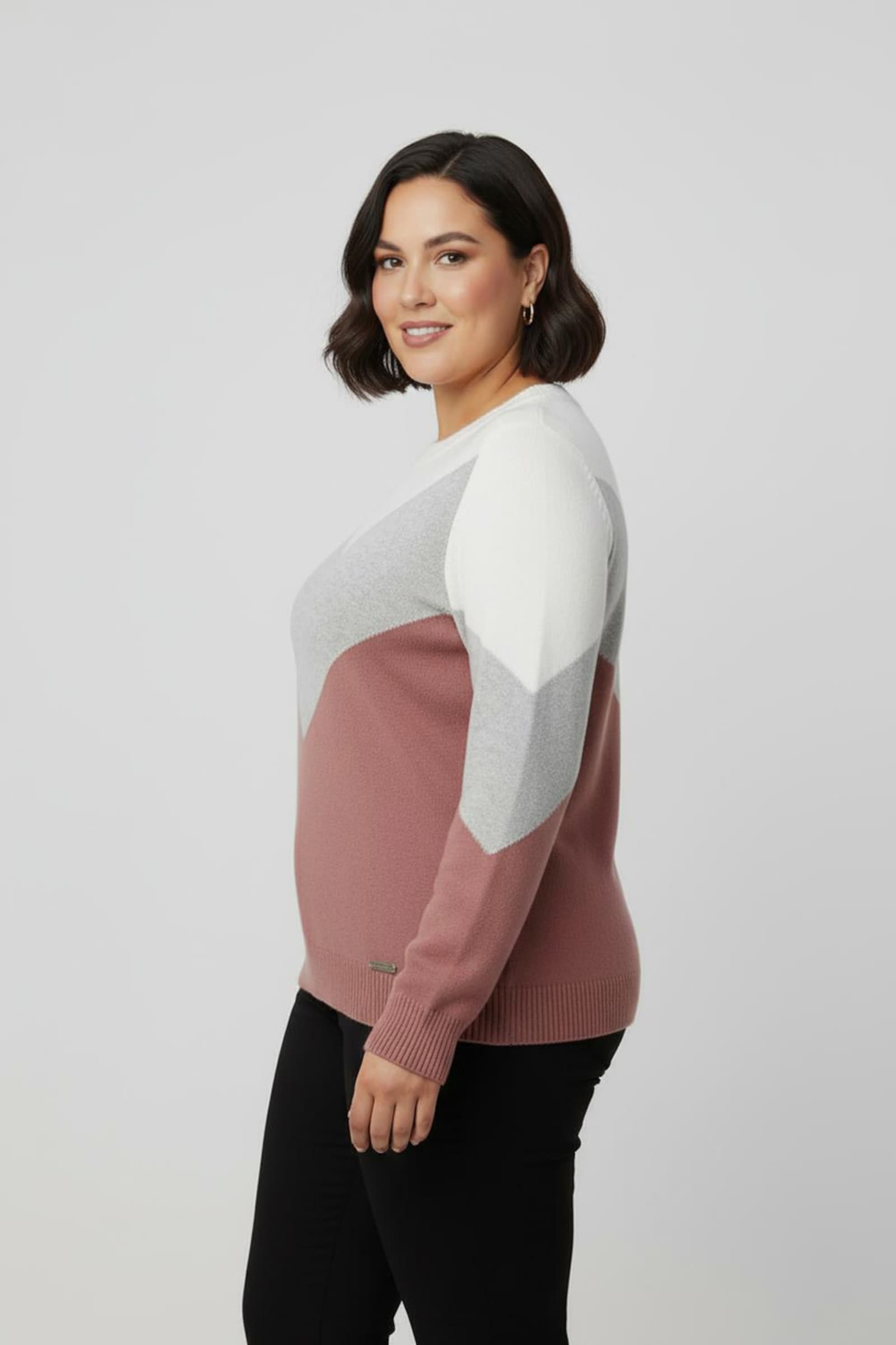 Rundhalspullover mit Colour-Blocking - rosenholz-hellgrau-meliert