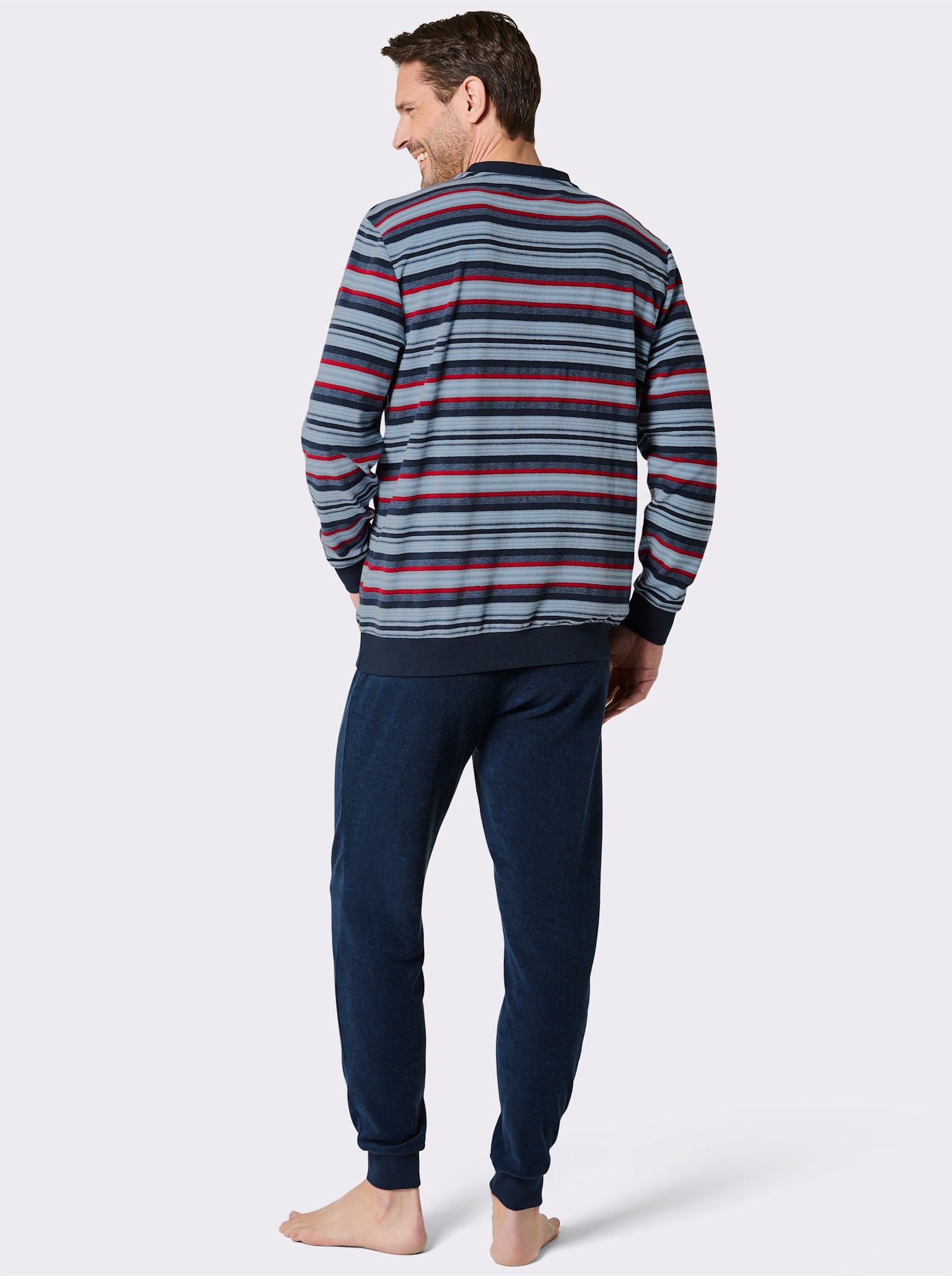 wäschepur men Schlafanzug - dunkelblau-rot-gestreift