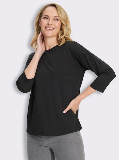 3/4-Arm-Shirt in Baumwoll-Qualität - schwarz